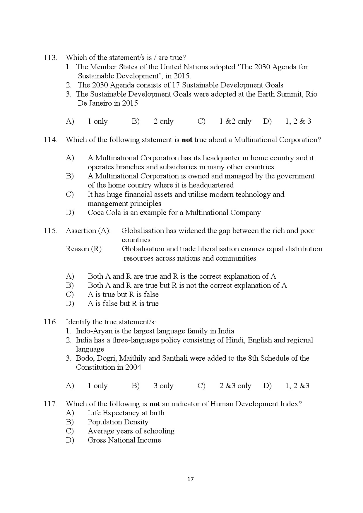 Kerala SET Sociology Exam Question Paper July 2024 17