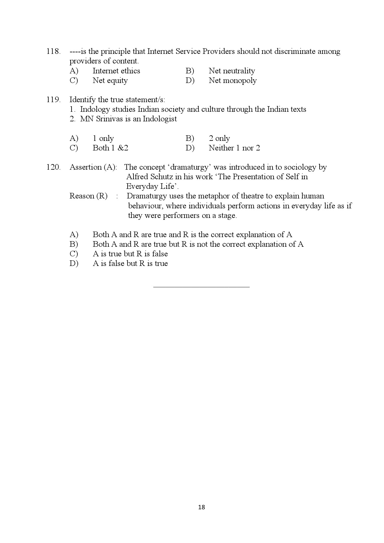 Kerala SET Sociology Exam Question Paper July 2024 18