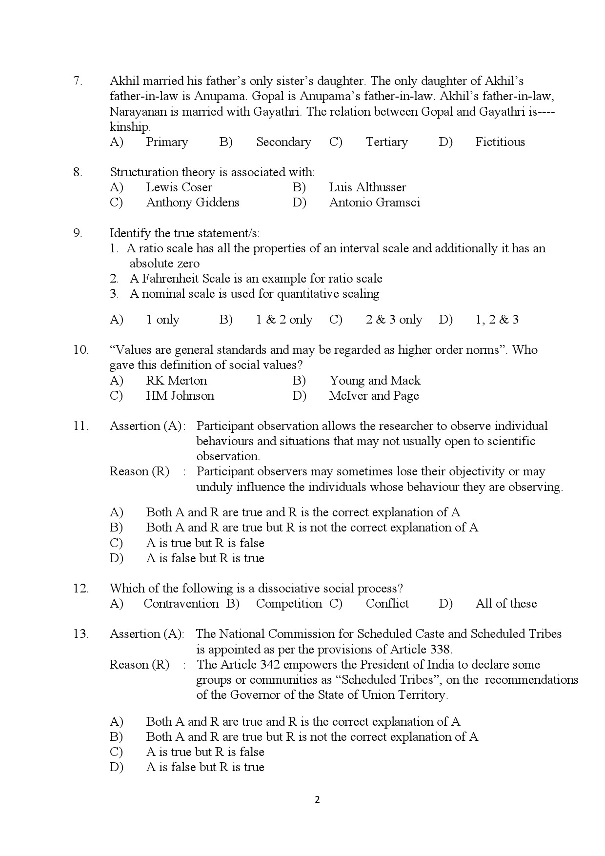 Kerala SET Sociology Exam Question Paper July 2024 2