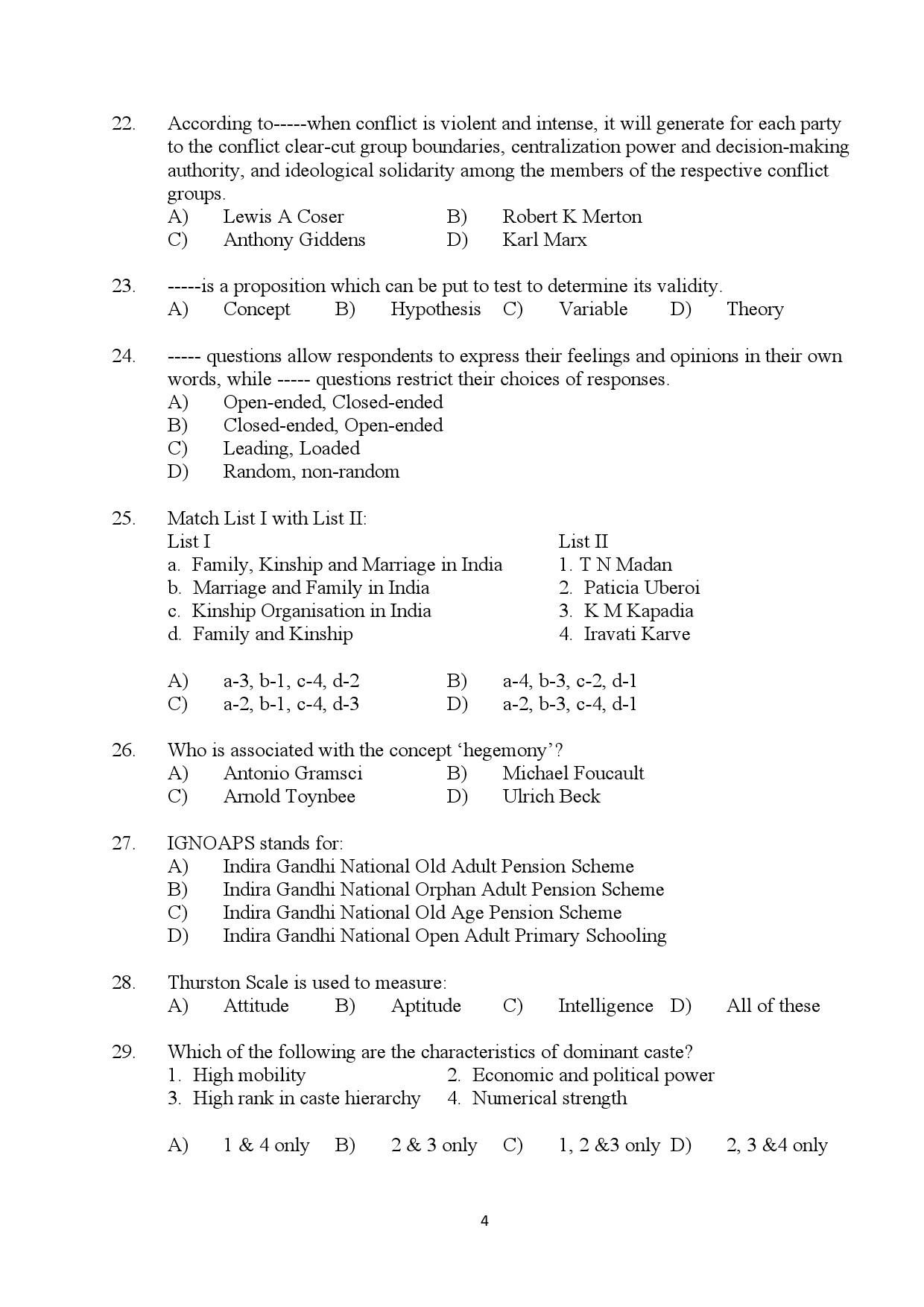 Kerala SET Sociology Exam Question Paper July 2024 4