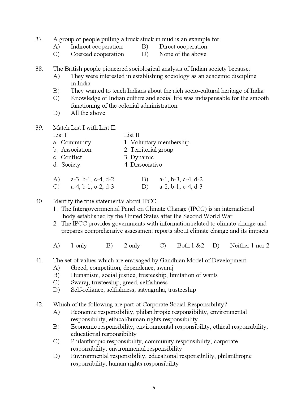 Kerala SET Sociology Exam Question Paper July 2024 6