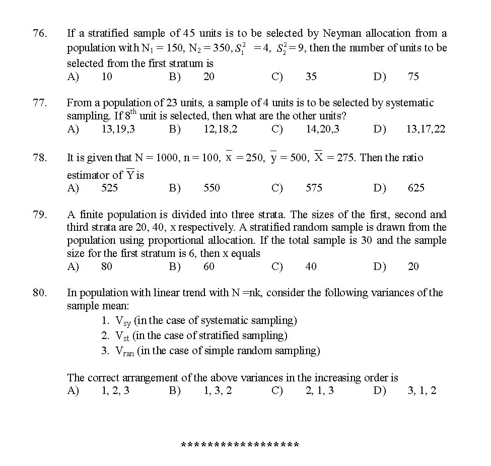 Kerala SET Statistics Exam 2014 Question Code 14231 11