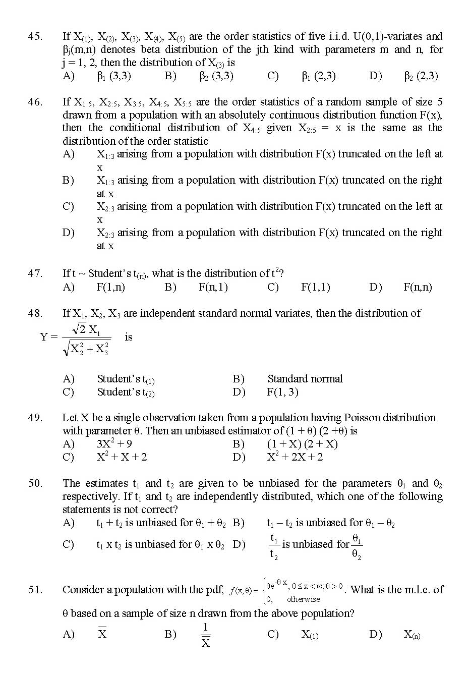 Kerala SET Statistics Exam 2014 Question Code 14231 7