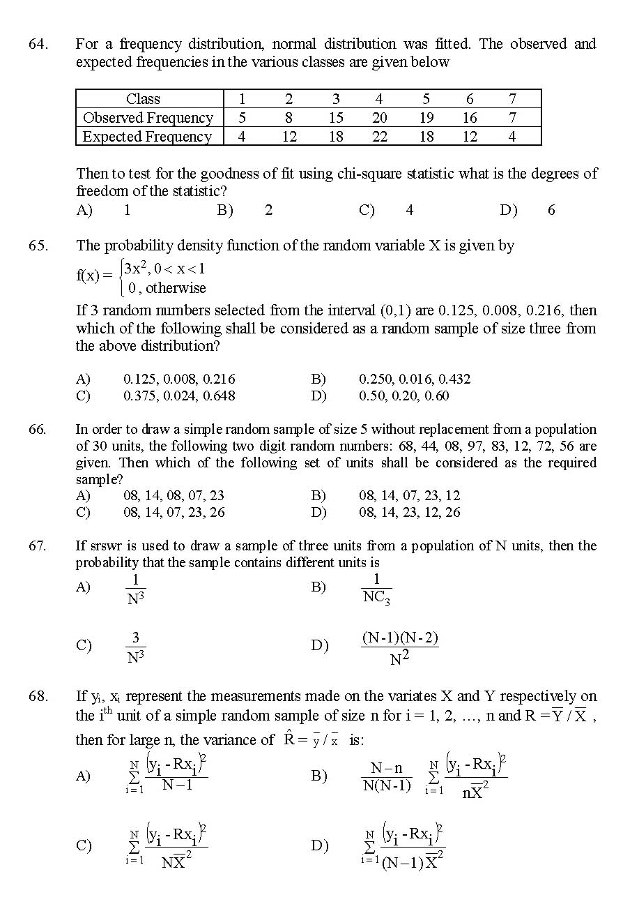 Kerala SET Statistics Exam 2015 Question Code 15631 12