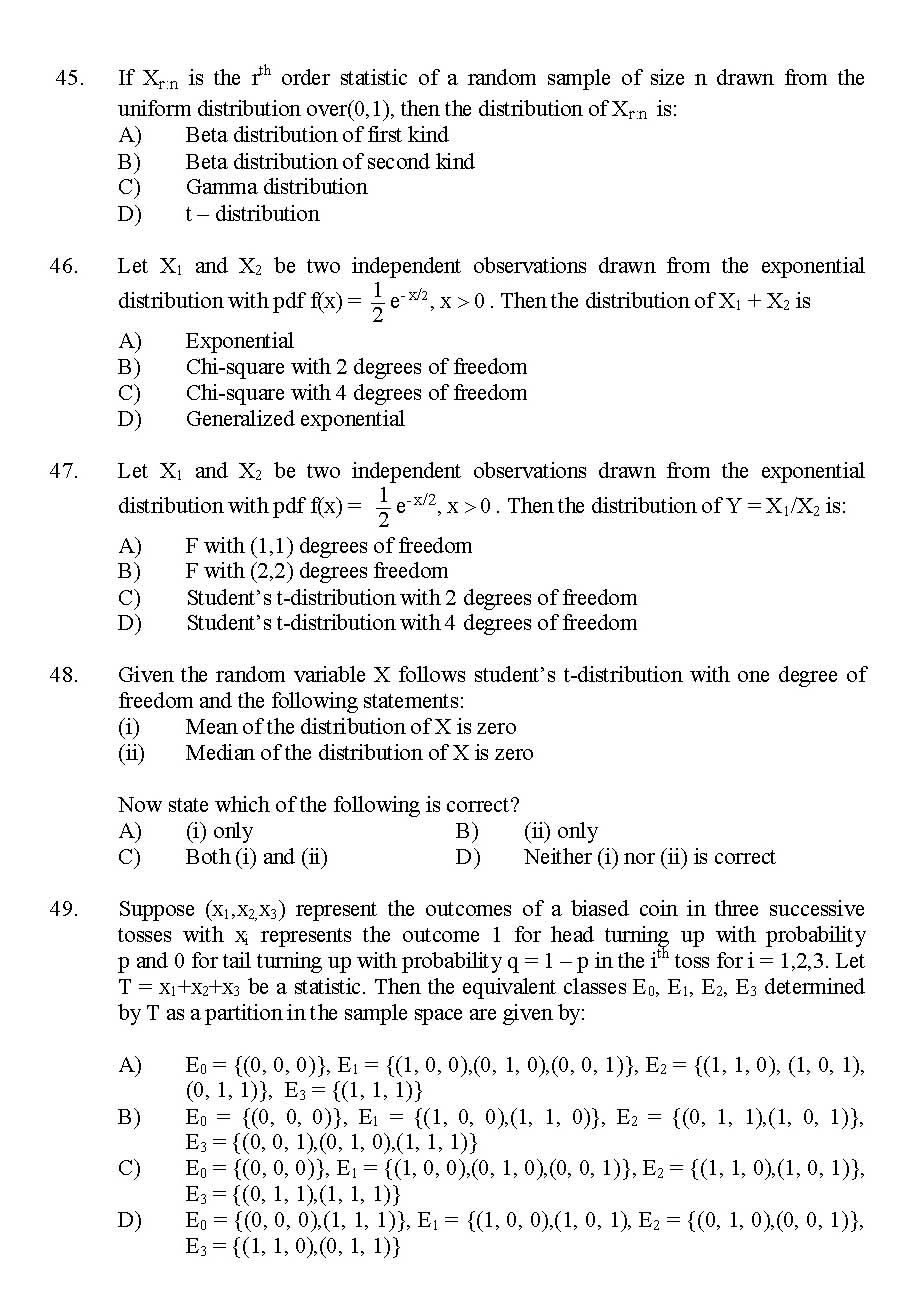 Kerala SET Statistics Exam 2015 Question Code 15631 8