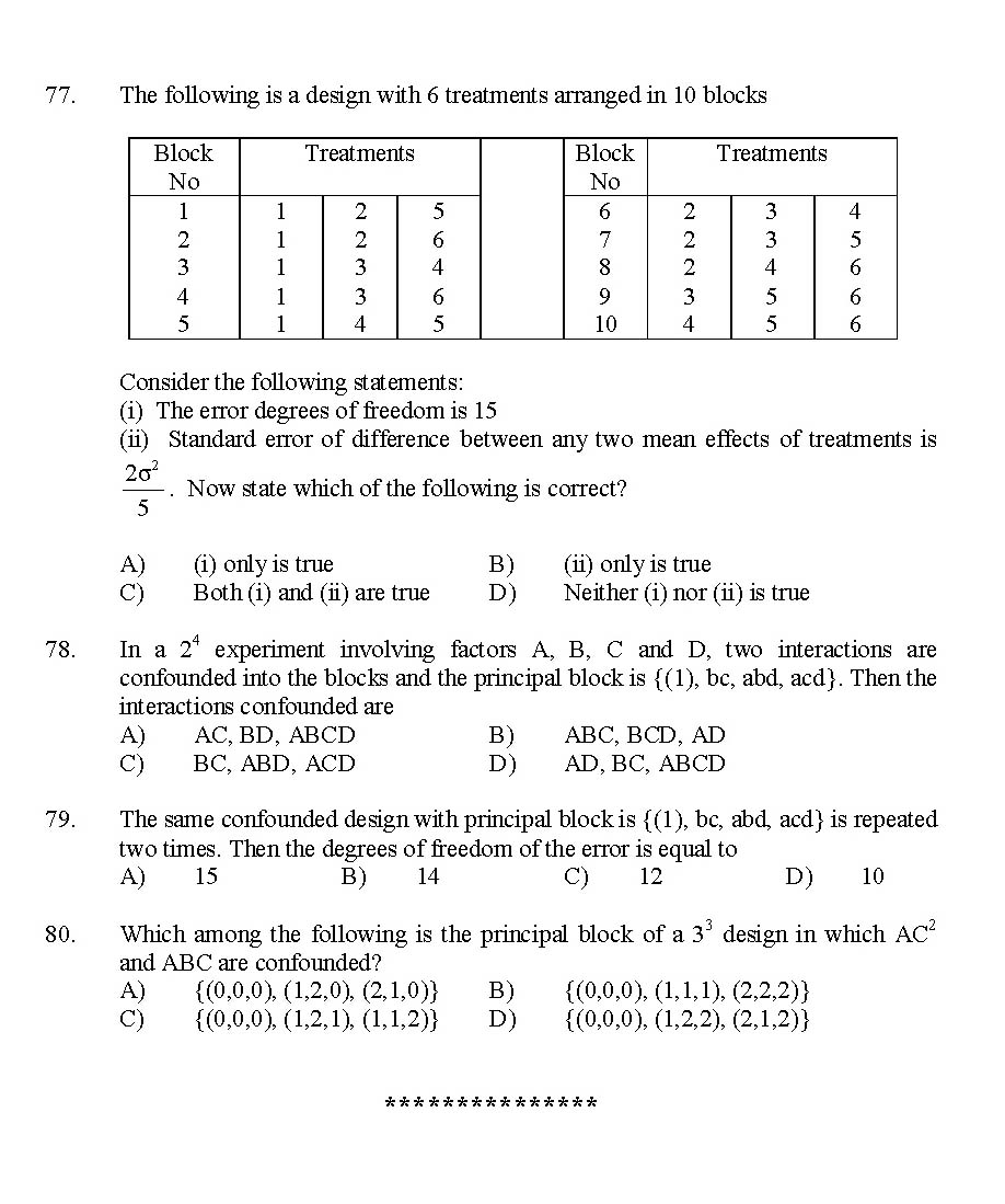 Kerala SET Statistics Exam 2016 Question Code 16131 A 17
