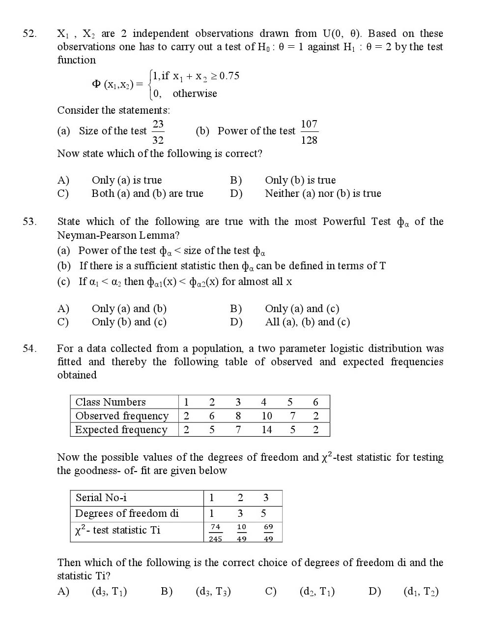 Kerala SET Statistics Exam 2016 Question Code 16631 A 13