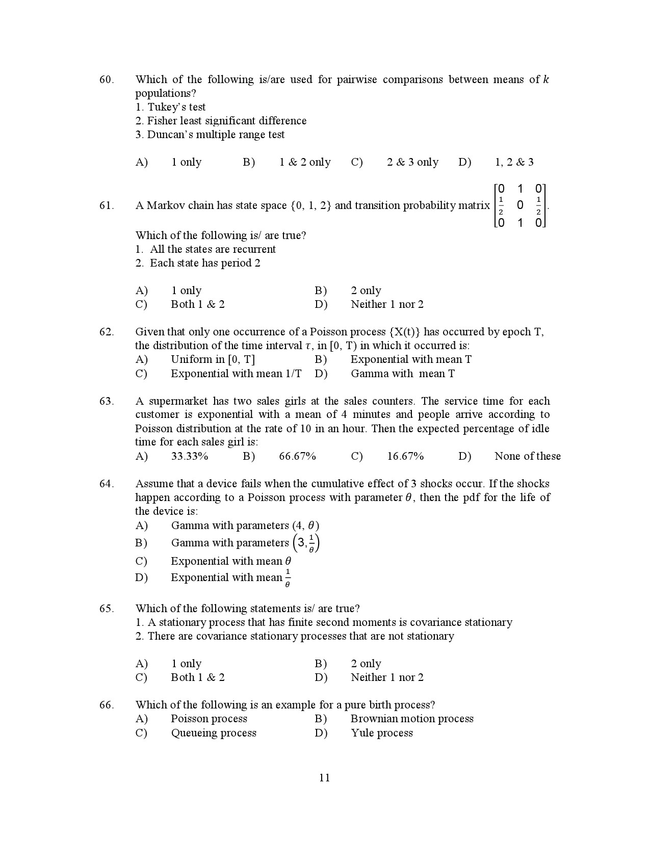 Kerala SET Statistics Exam Question Paper January 2023 11