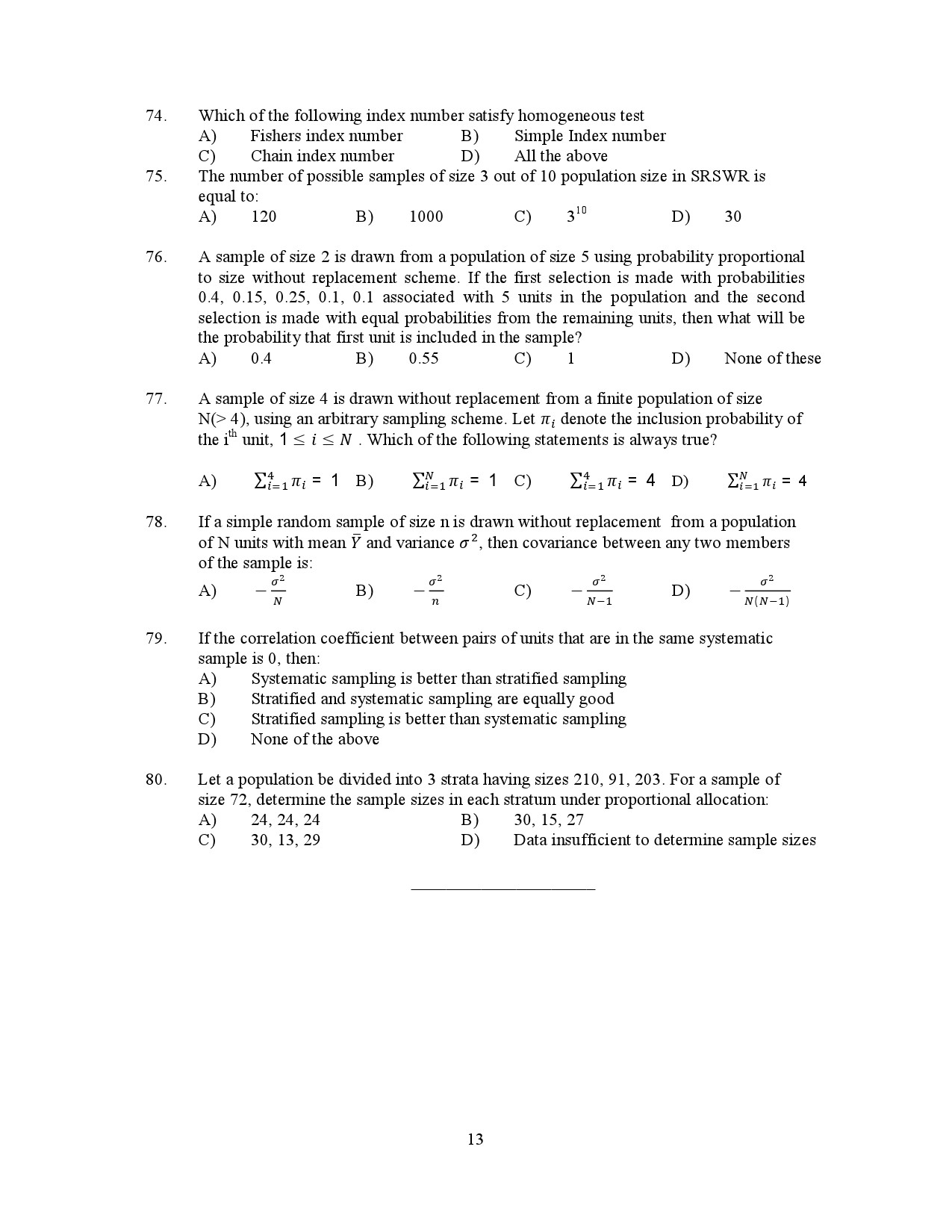 Kerala SET Statistics Exam Question Paper January 2023 13