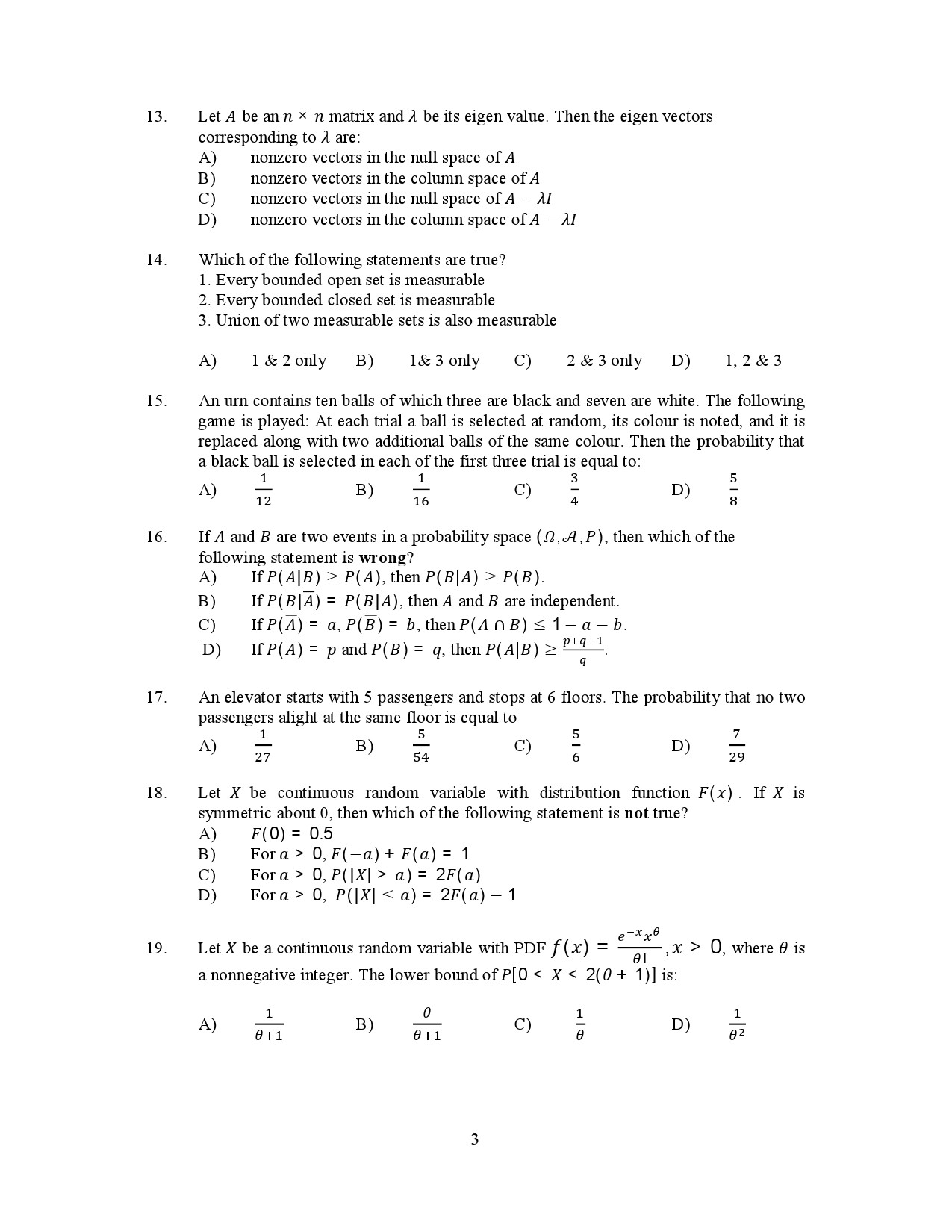 Kerala SET Statistics Exam Question Paper January 2023 3