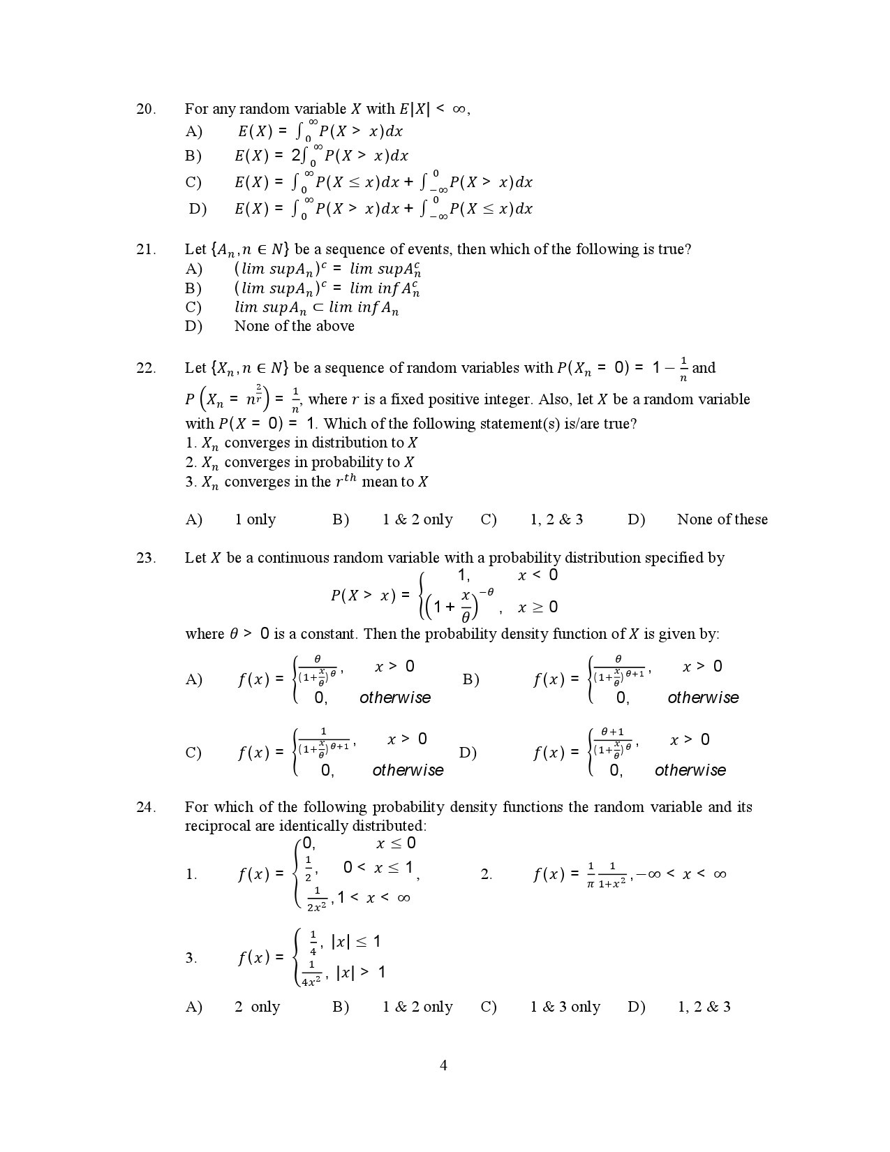 Kerala SET Statistics Exam Question Paper January 2023 4