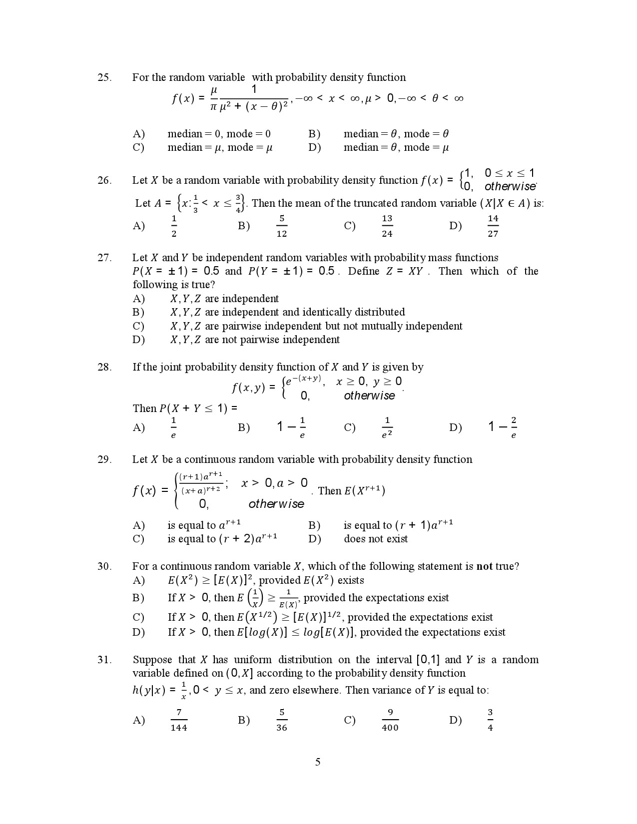 Kerala SET Statistics Exam Question Paper January 2023 5