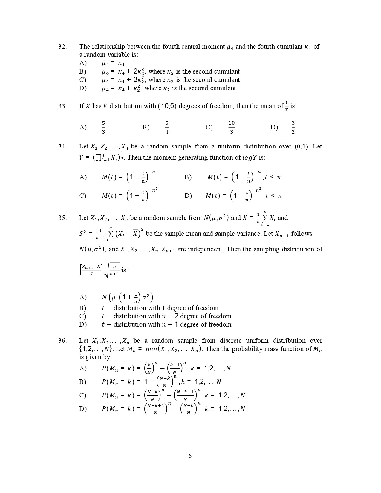 Kerala SET Statistics Exam Question Paper January 2023 6