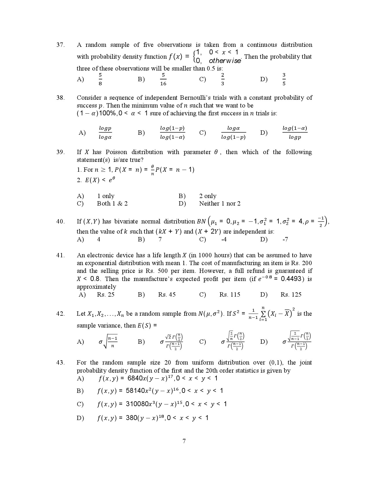 Kerala SET Statistics Exam Question Paper January 2023 7