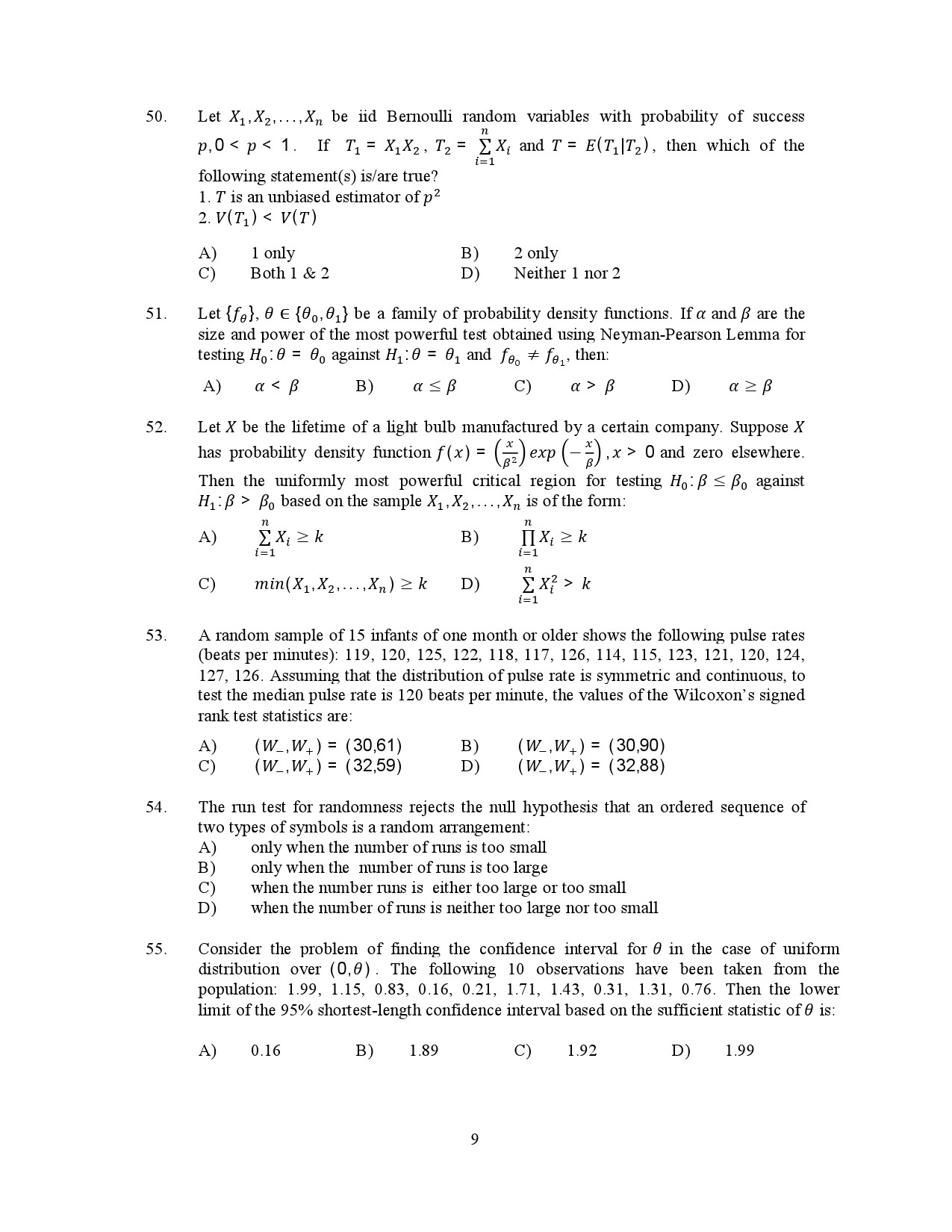 Kerala SET Statistics Exam Question Paper January 2023 9