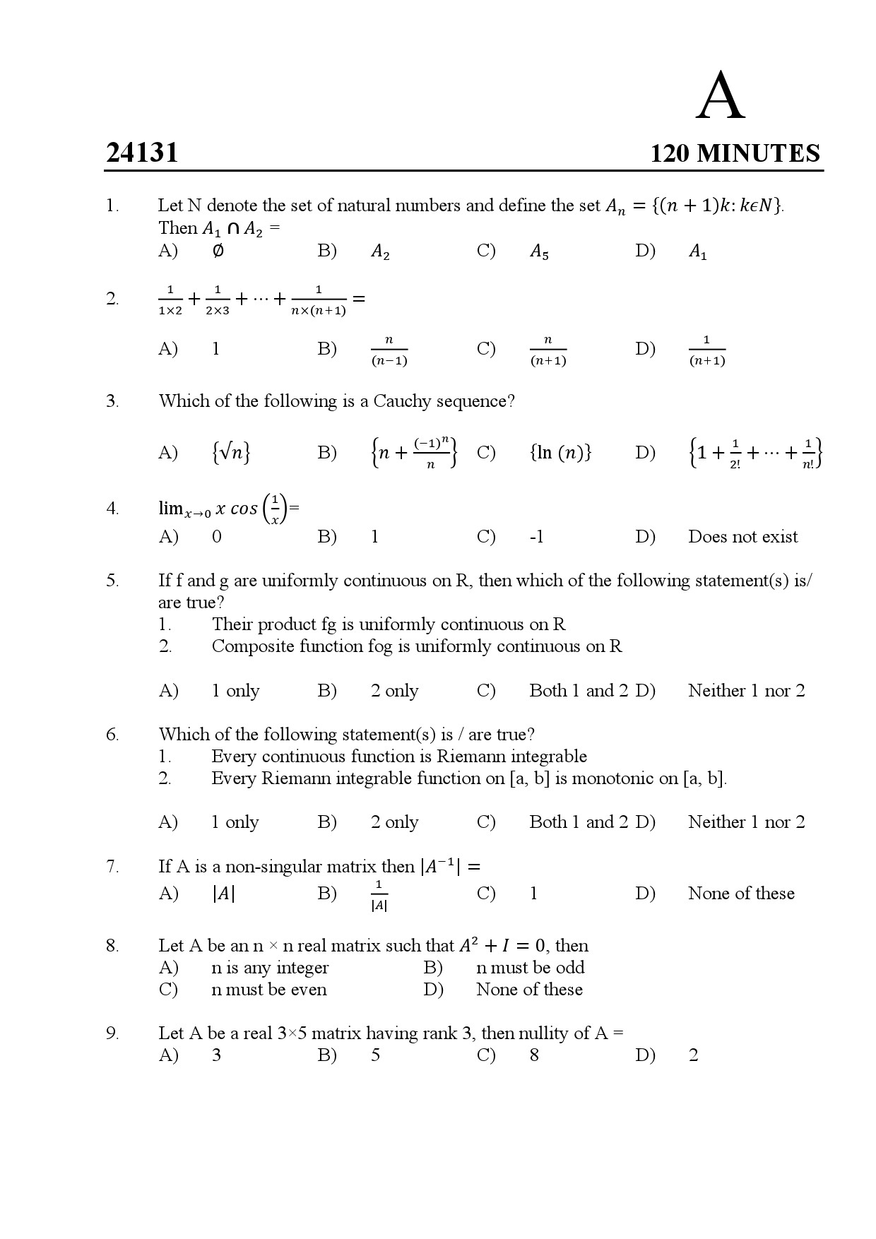 Kerala SET Statistics Exam Question Paper January 2024 1