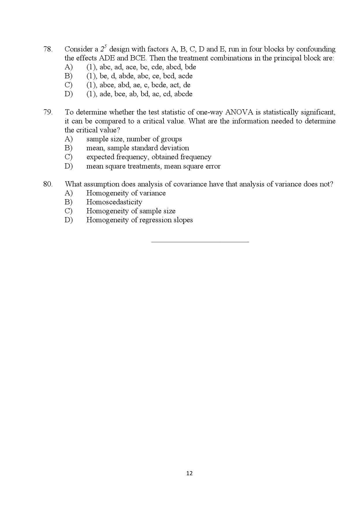 Kerala SET Statistics Exam Question Paper January 2024 12