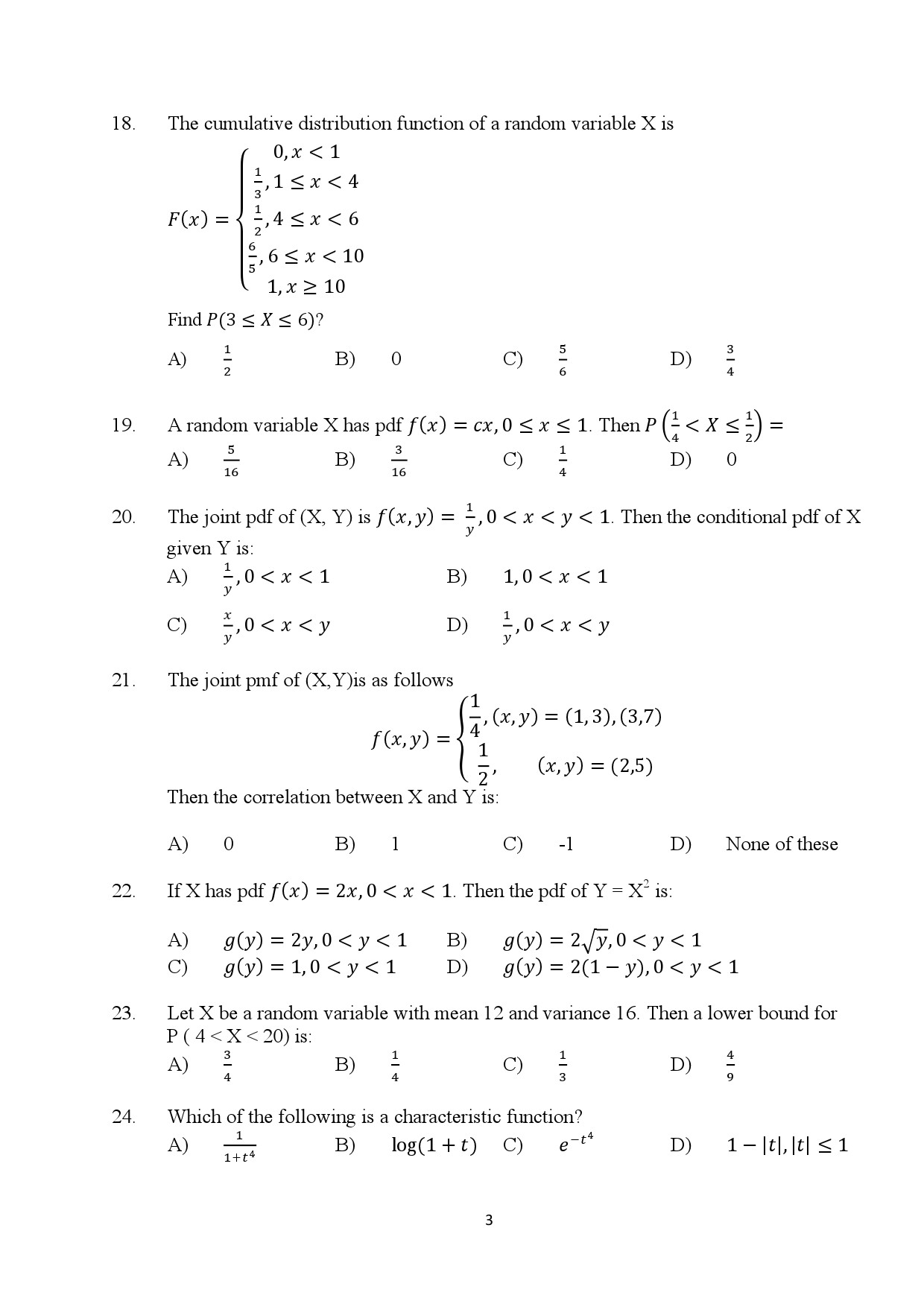 Kerala SET Statistics Exam Question Paper January 2024 3