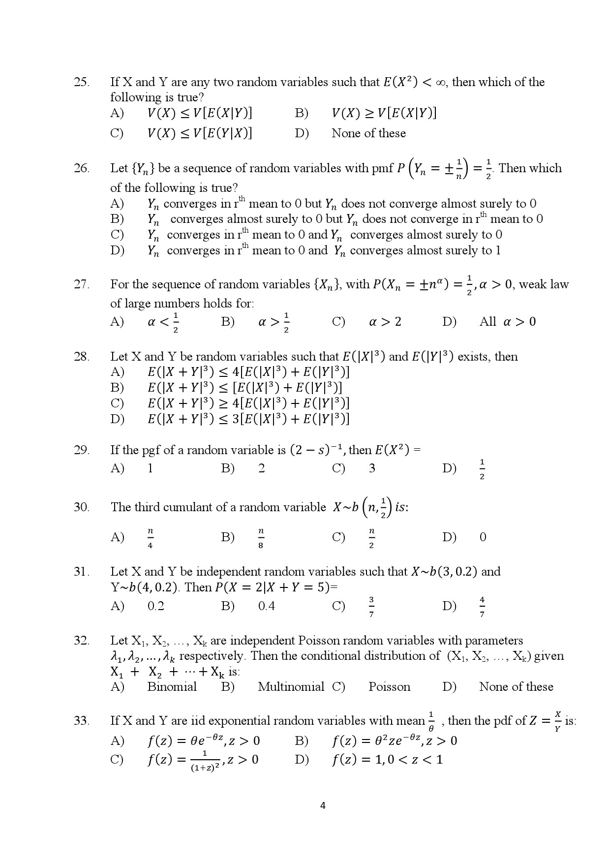 Kerala SET Statistics Exam Question Paper January 2024 4