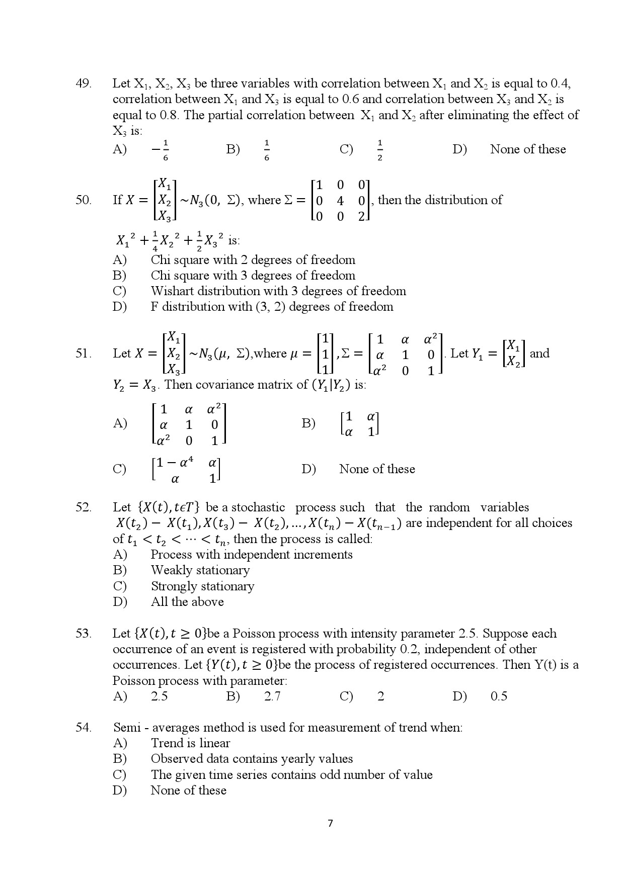 Kerala SET Statistics Exam Question Paper January 2024 7