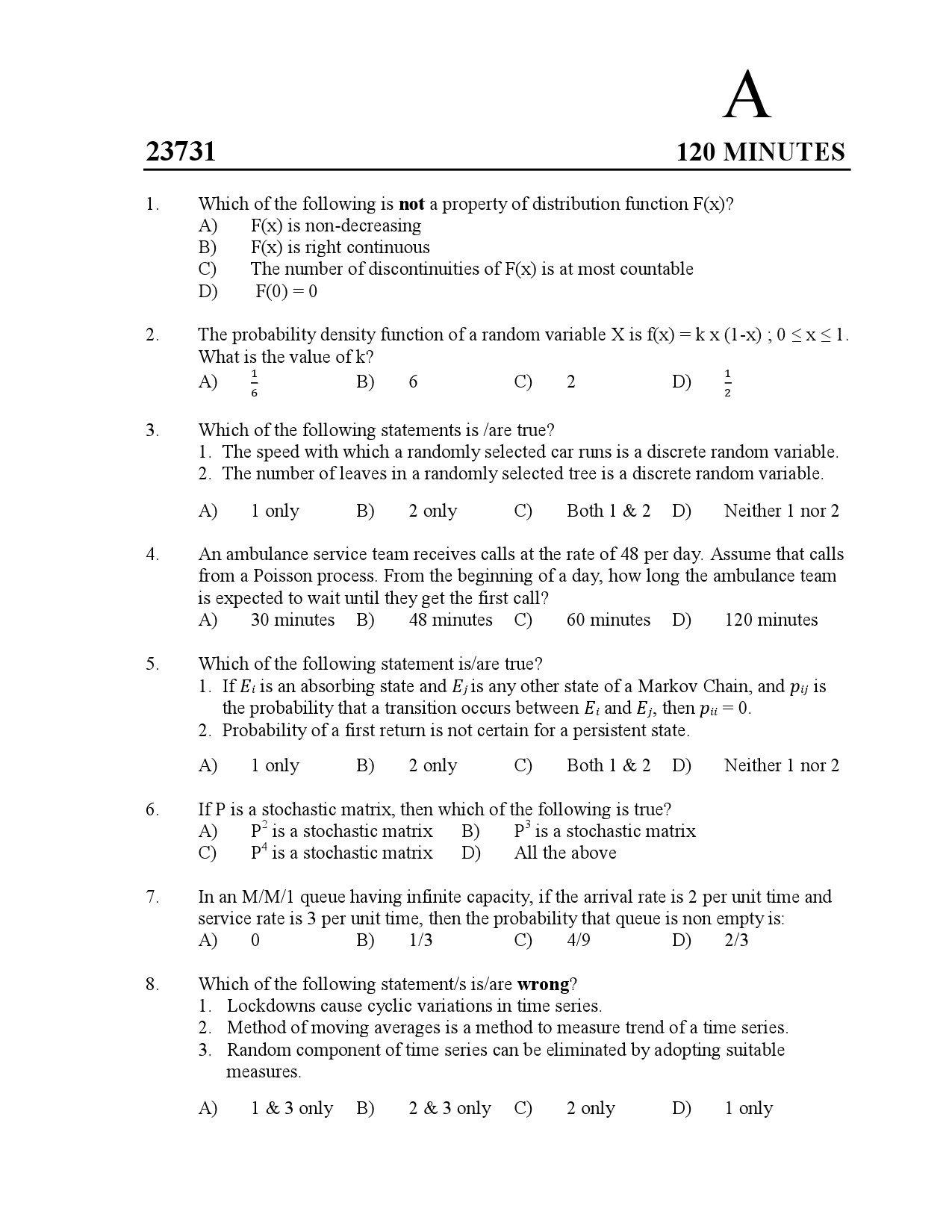 Kerala SET Statistics Exam Question Paper July 2023 1