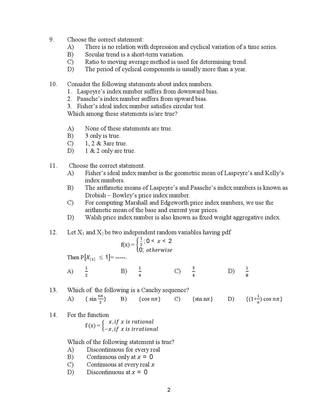 Kerala SET Statistics Exam Question Paper July 2023 2