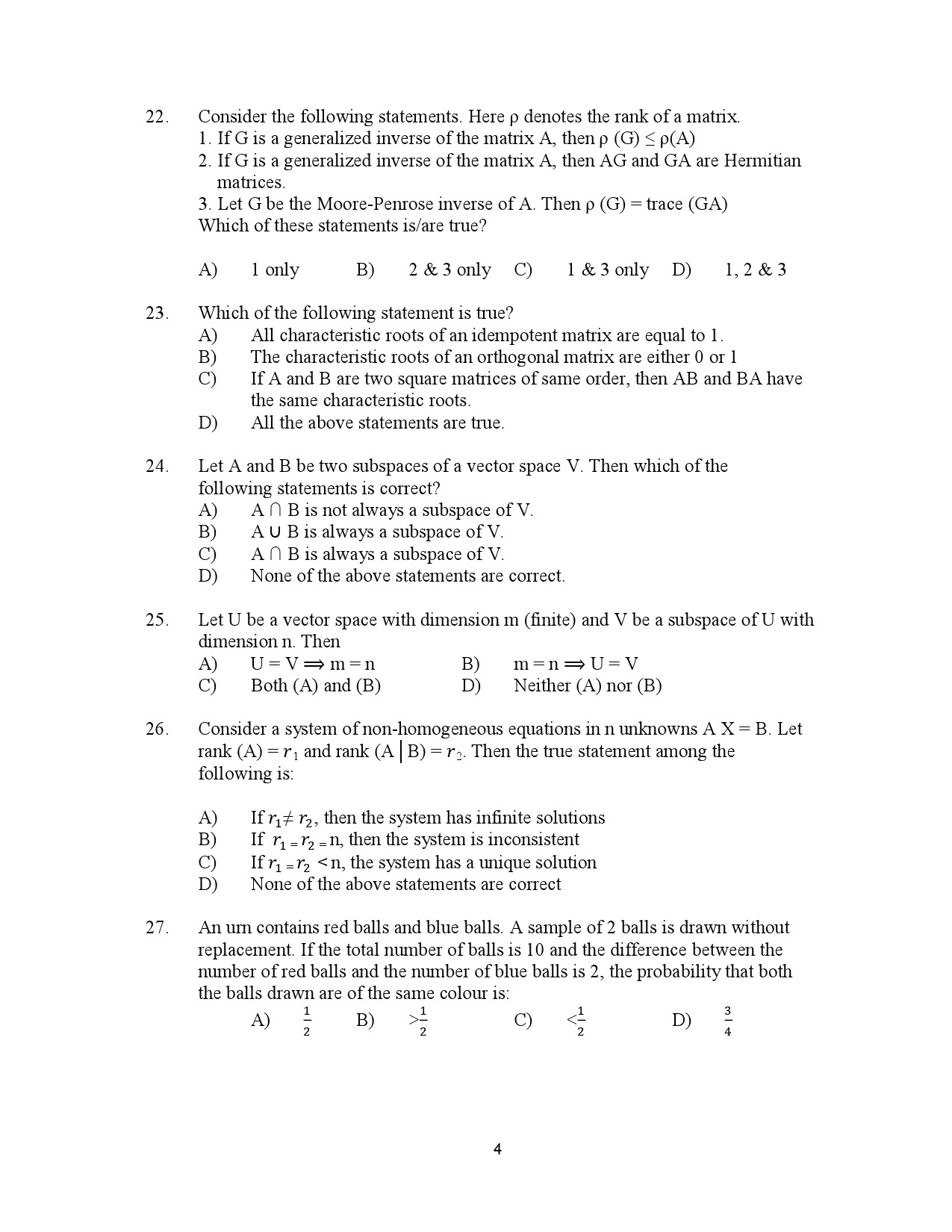 Kerala SET Statistics Exam Question Paper July 2023 4