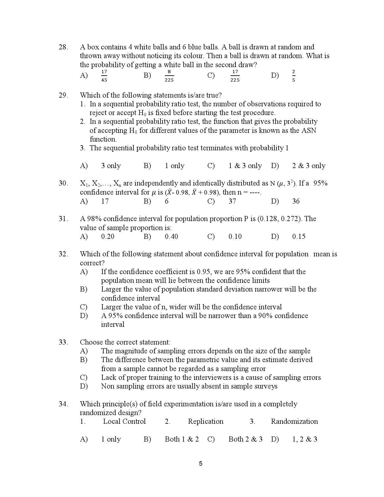 Kerala SET Statistics Exam Question Paper July 2023 5