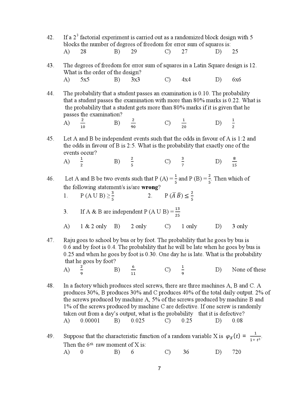 Kerala SET Statistics Exam Question Paper July 2023 7