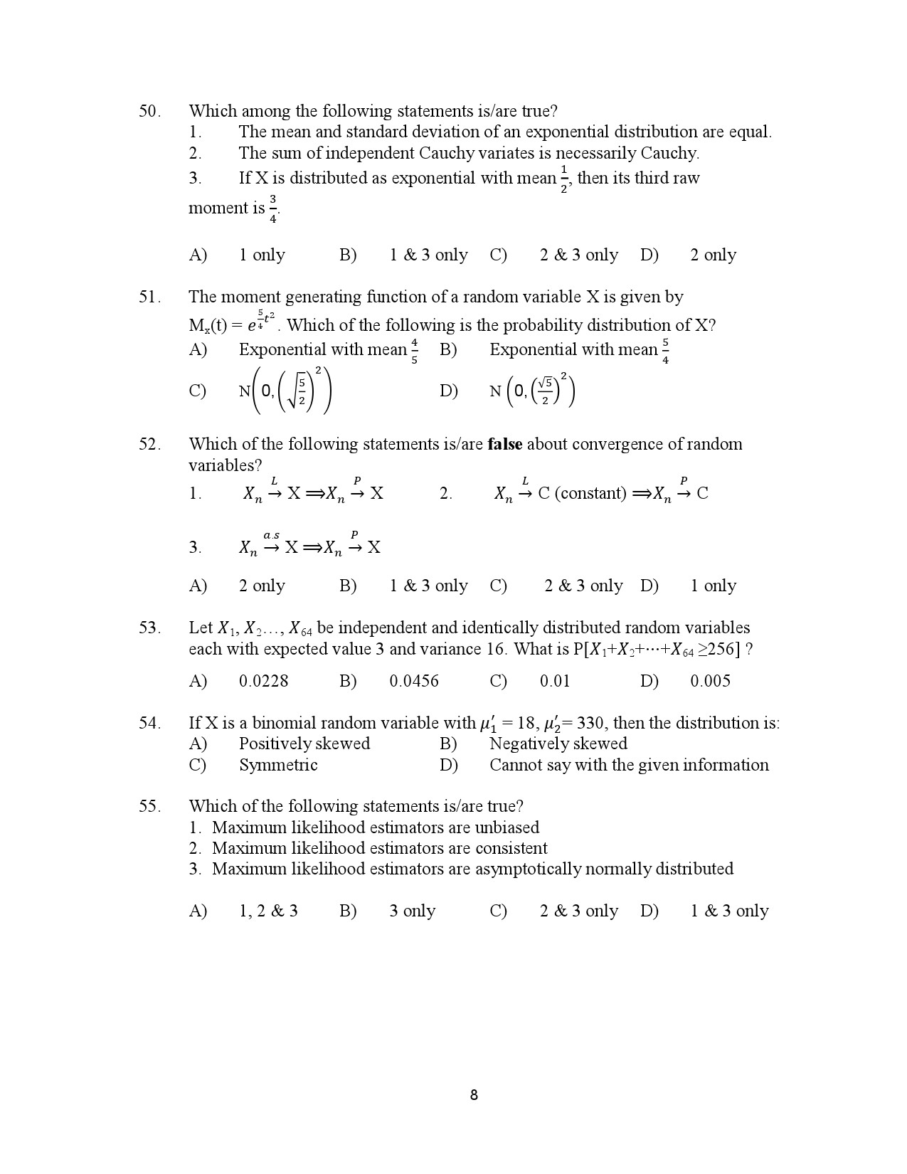 Kerala SET Statistics Exam Question Paper July 2023 8