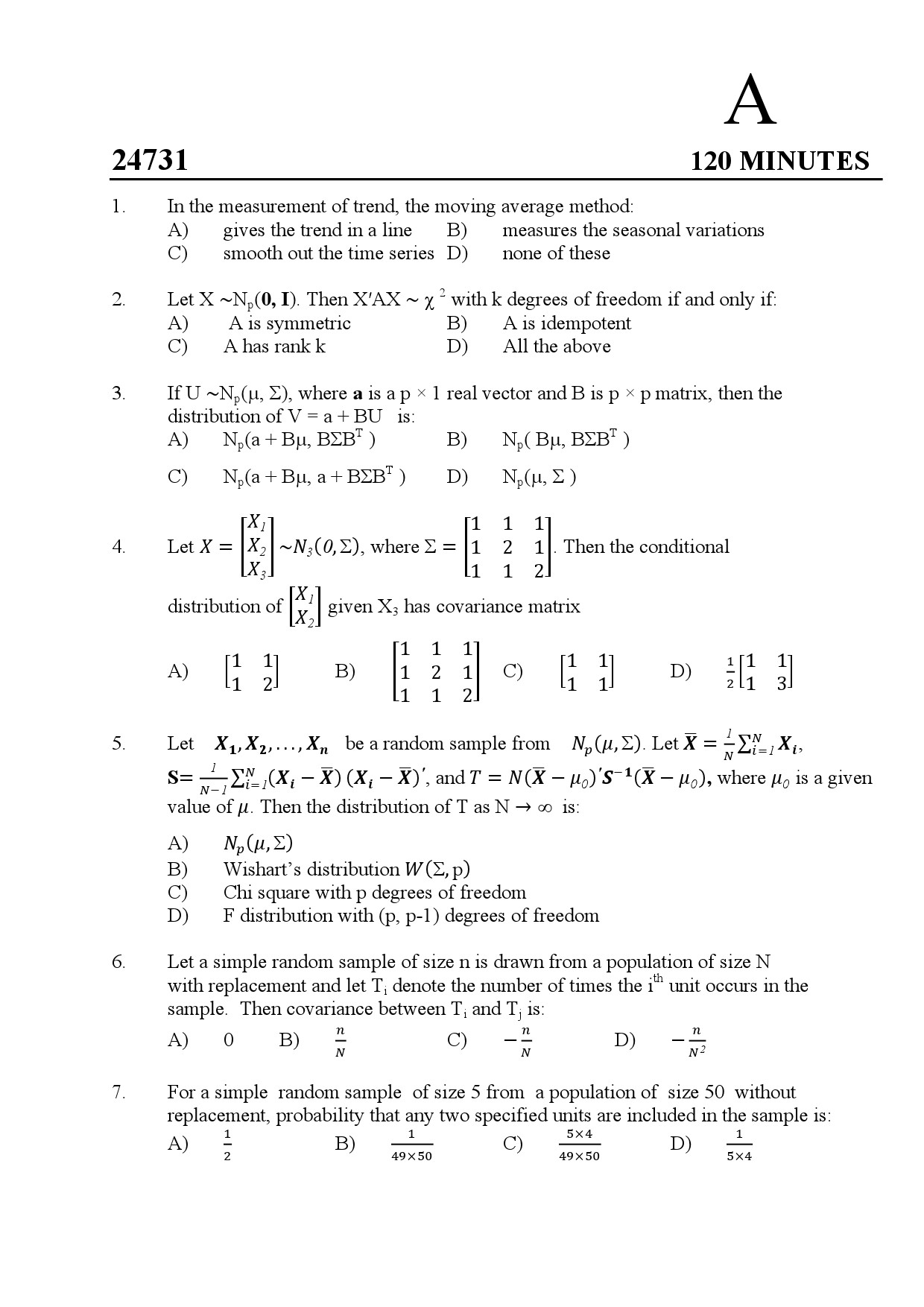 Kerala SET Statistics Exam Question Paper July 2024 1