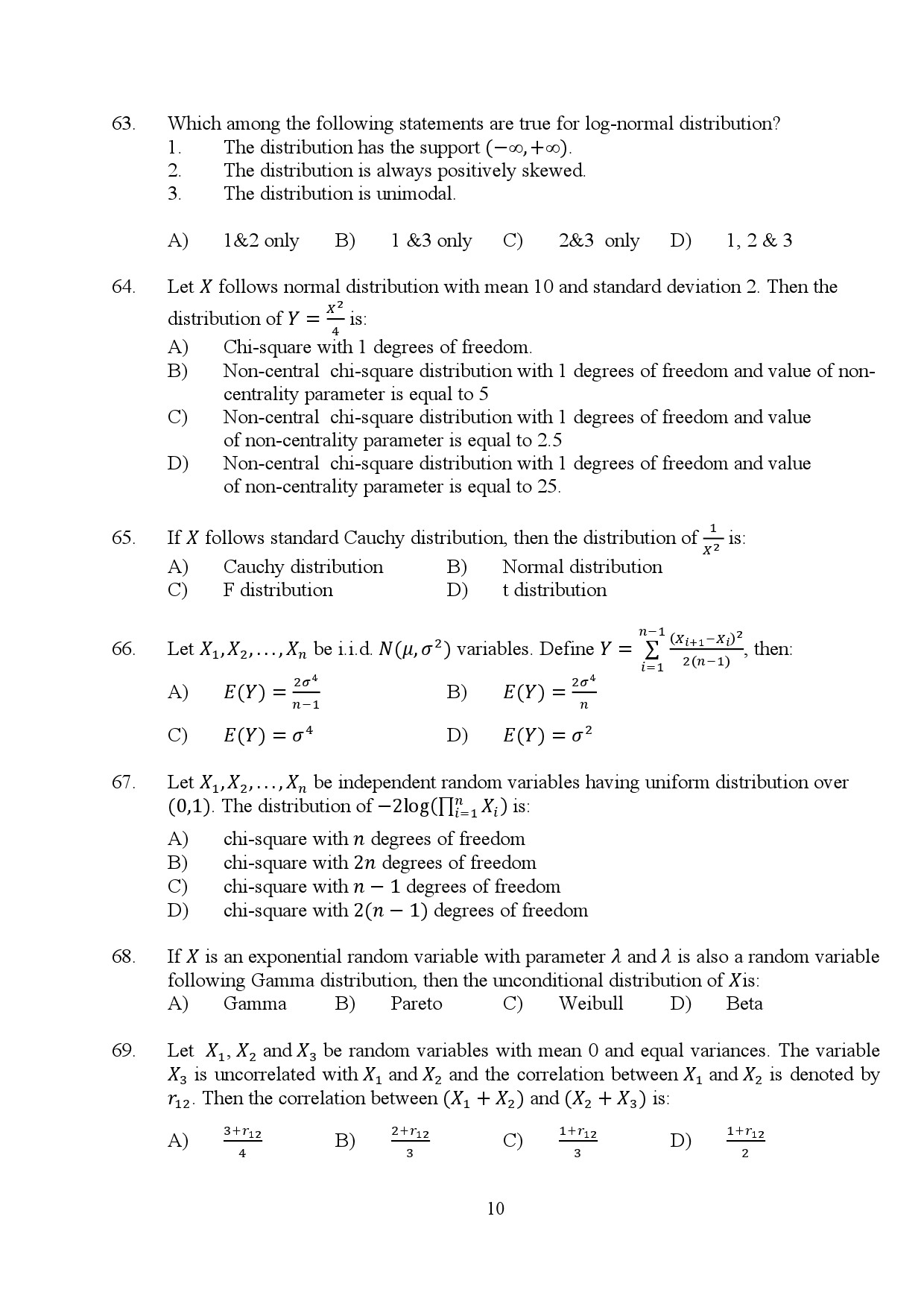 Kerala SET Statistics Exam Question Paper July 2024 10