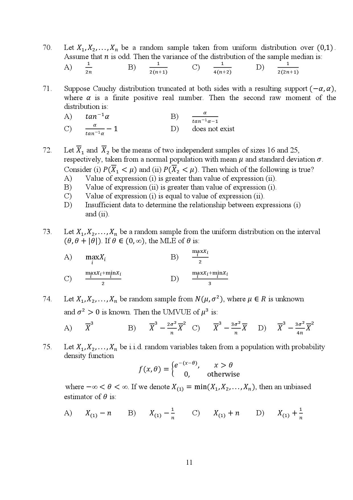 Kerala SET Statistics Exam Question Paper July 2024 11