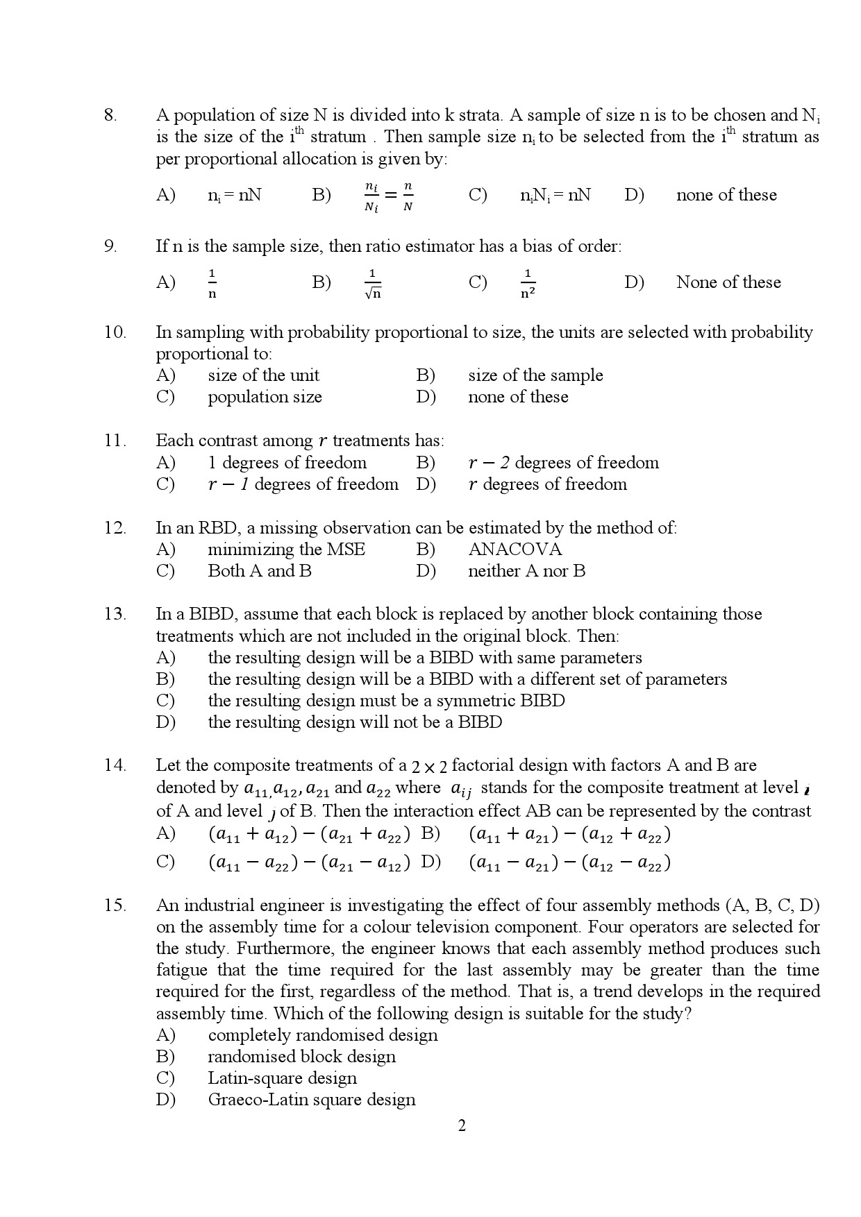 Kerala SET Statistics Exam Question Paper July 2024 2