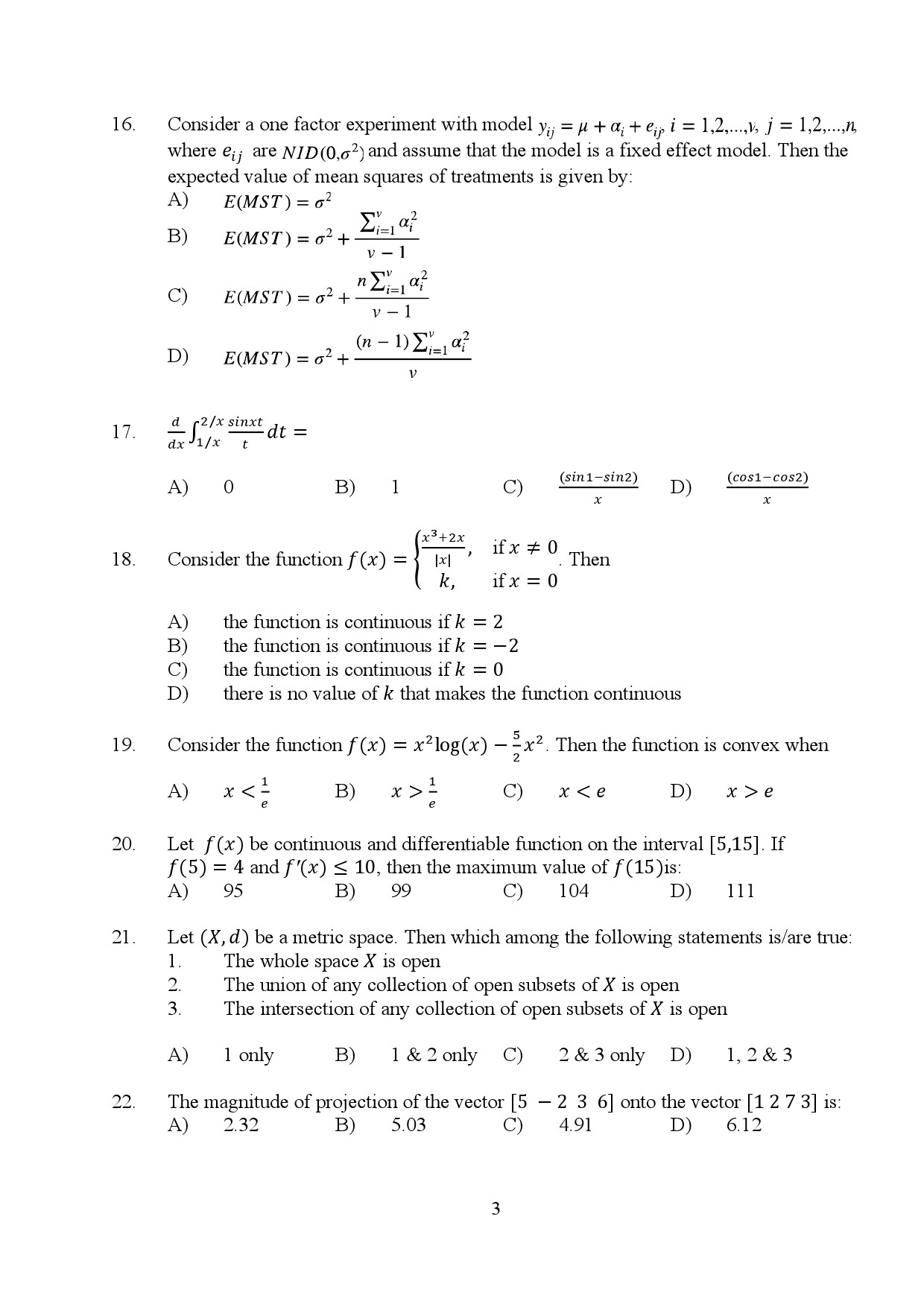 Kerala SET Statistics Exam Question Paper July 2024 3