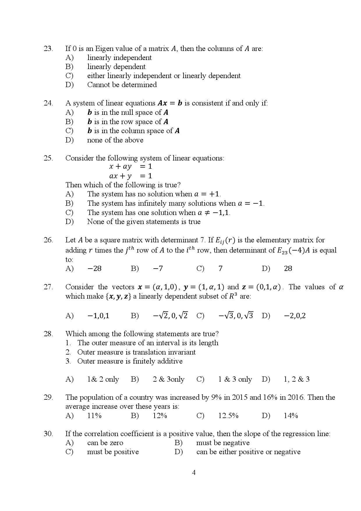 Kerala SET Statistics Exam Question Paper July 2024 4