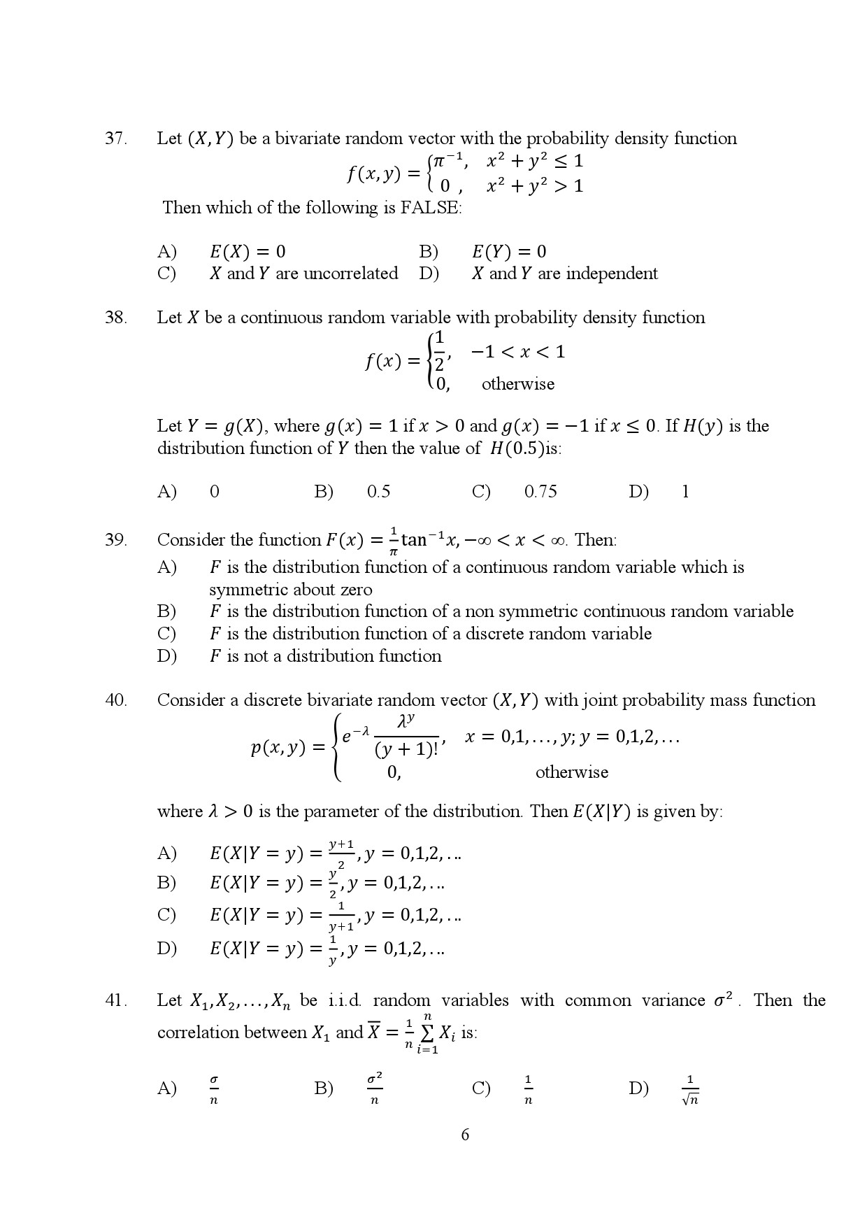 Kerala SET Statistics Exam Question Paper July 2024 6