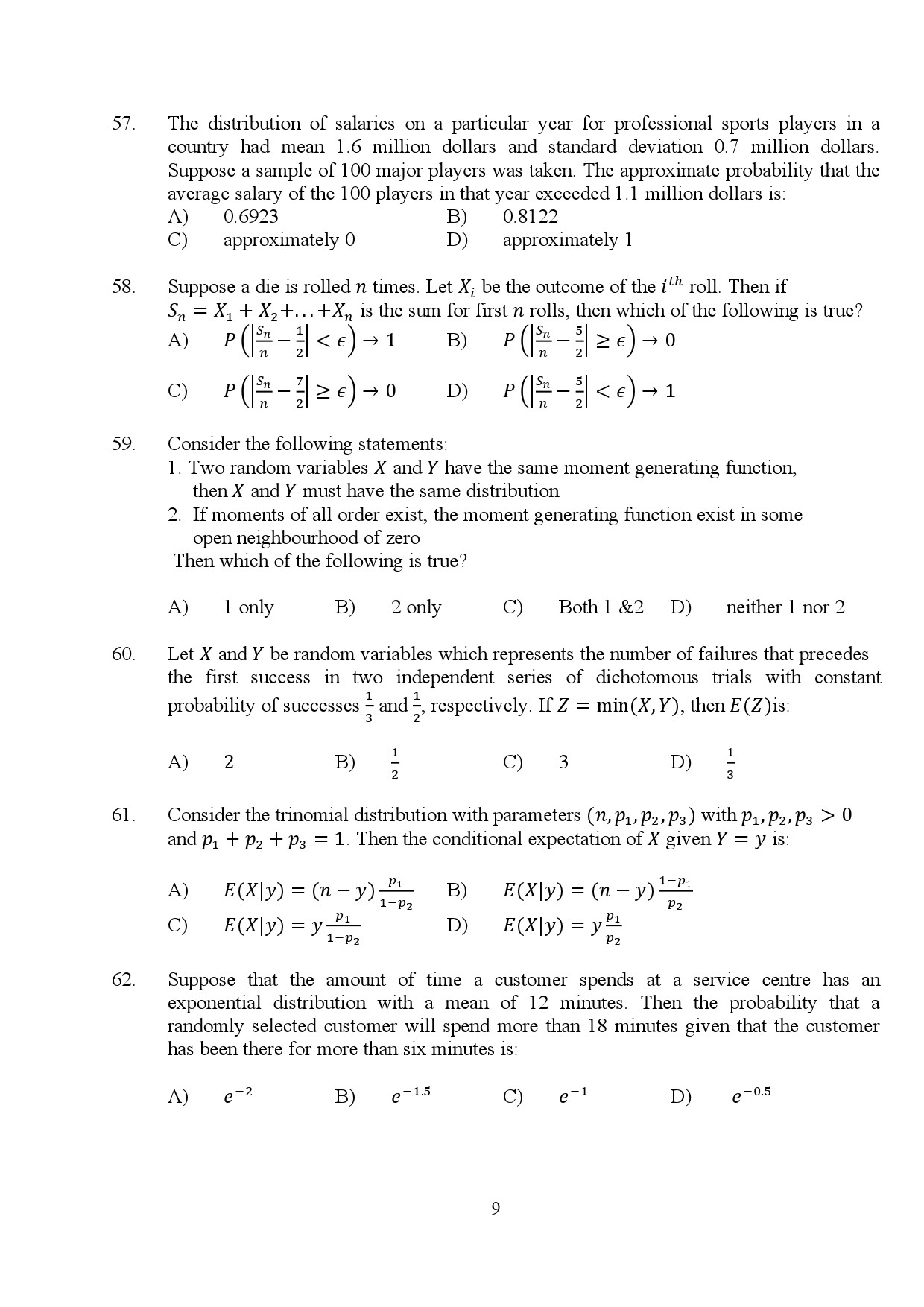 Kerala SET Statistics Exam Question Paper July 2024 9