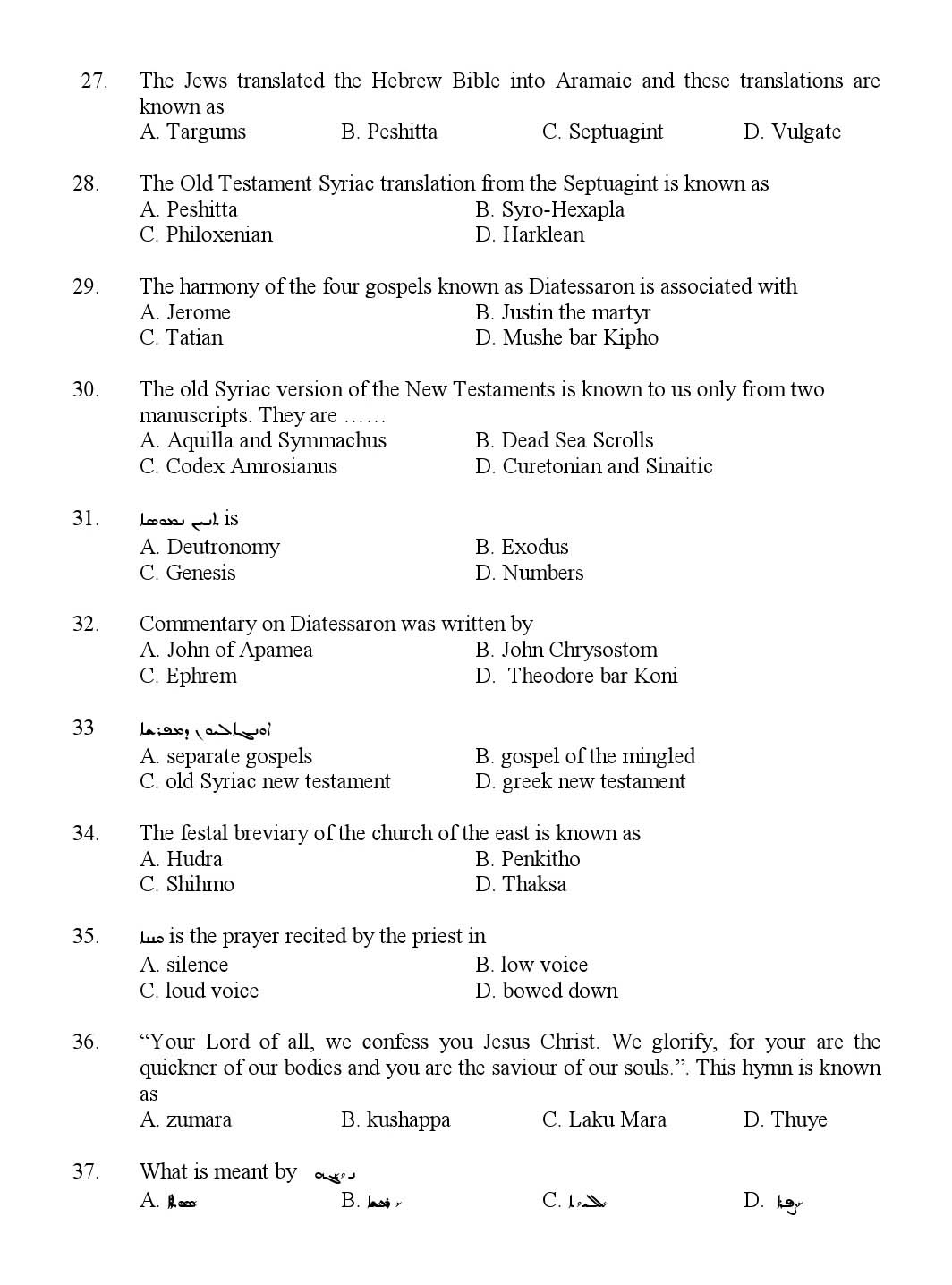 Kerala SET Syriac Exam 2012 Question Code 12932 3