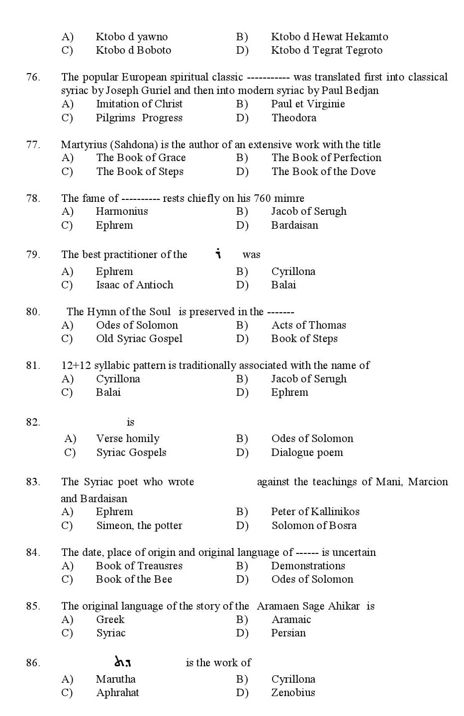 Kerala SET Syriac Exam 2013 Question Code 13632 8