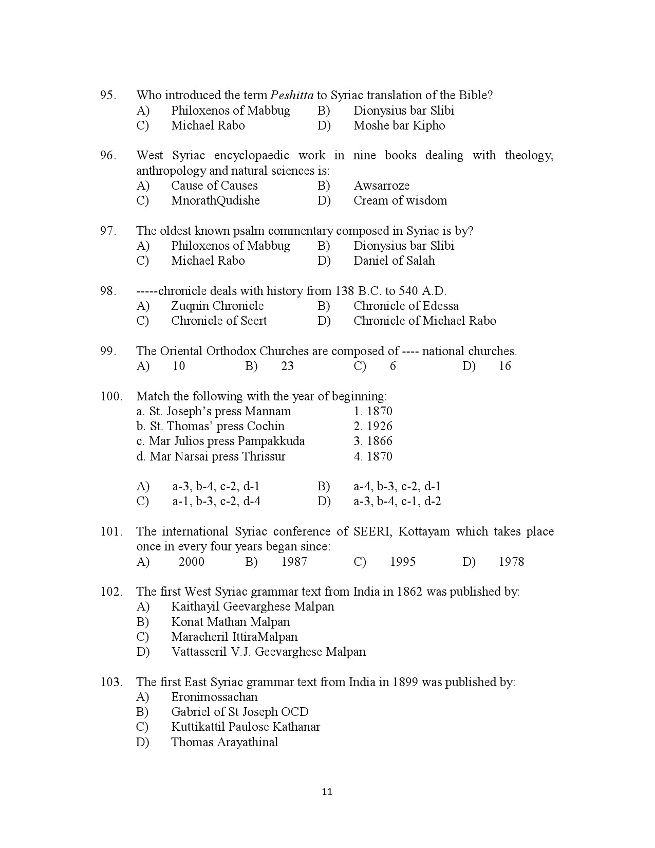 Kerala SET Syriac Exam Question Paper January 2023 11