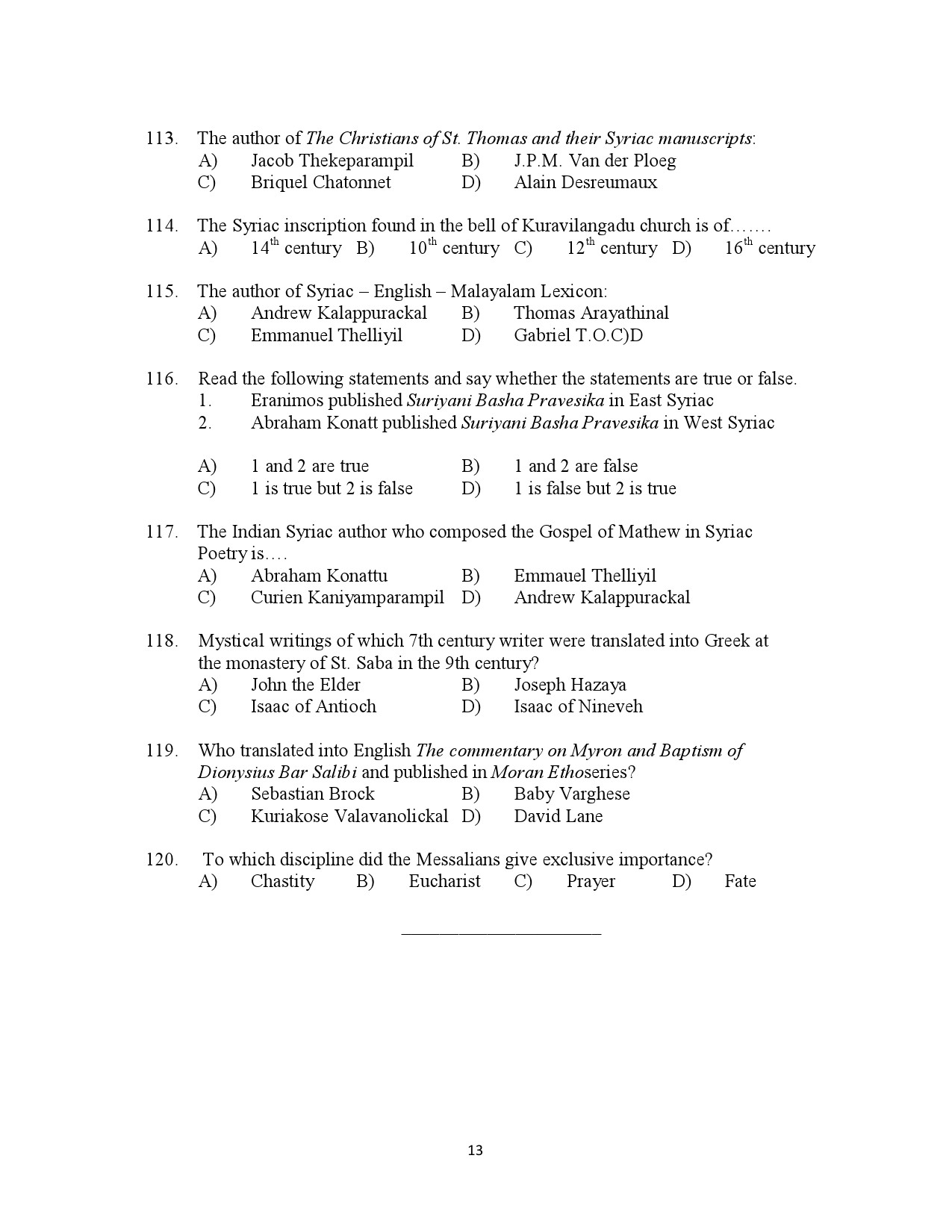 Kerala SET Syriac Exam Question Paper January 2023 13