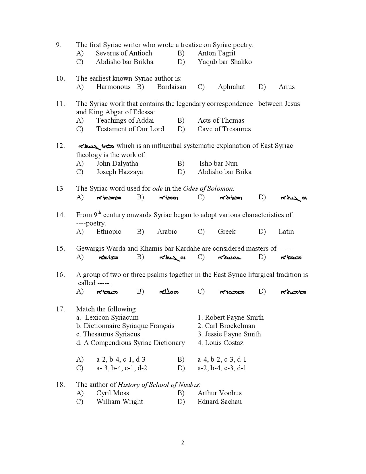 Kerala SET Syriac Exam Question Paper January 2023 2