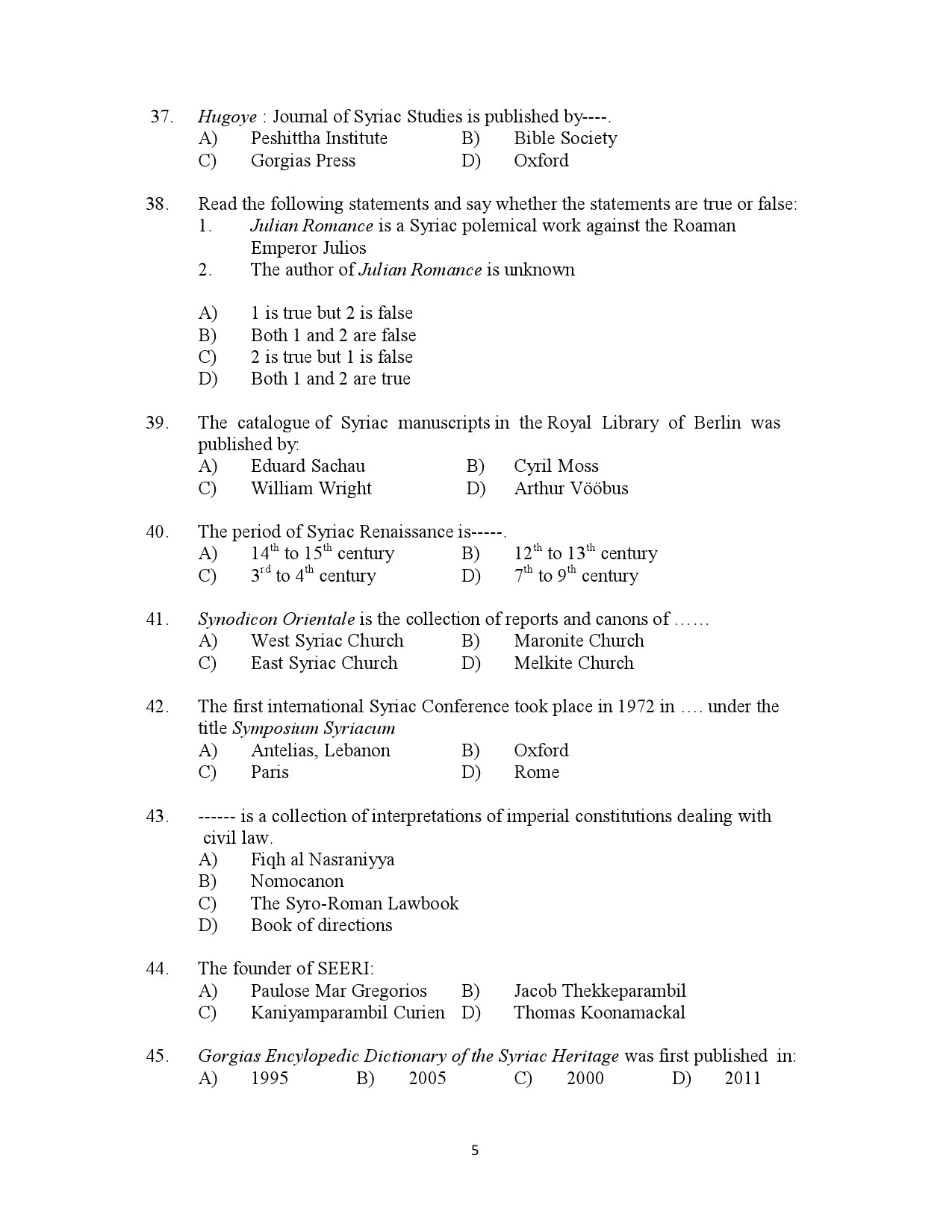 Kerala SET Syriac Exam Question Paper January 2023 5