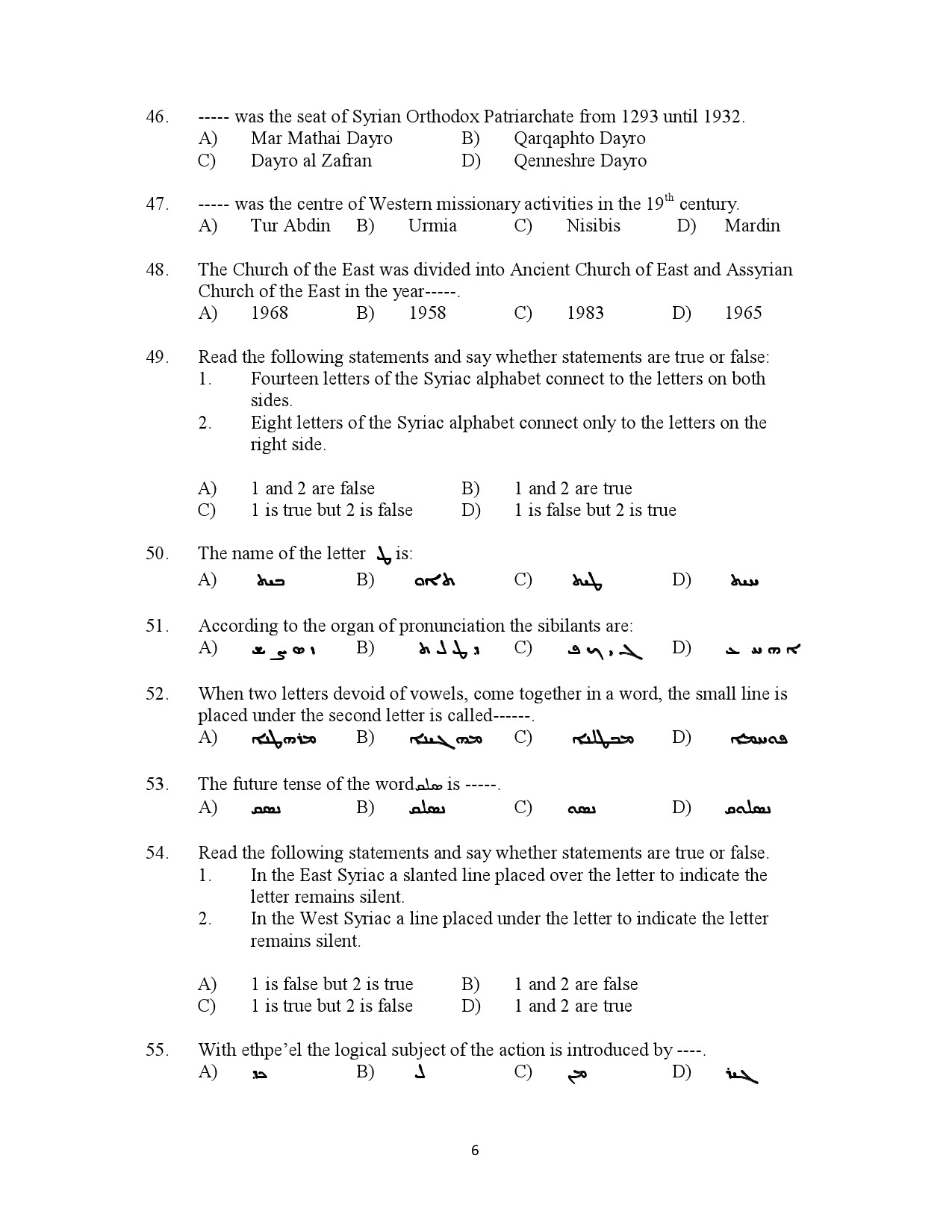 Kerala SET Syriac Exam Question Paper January 2023 6