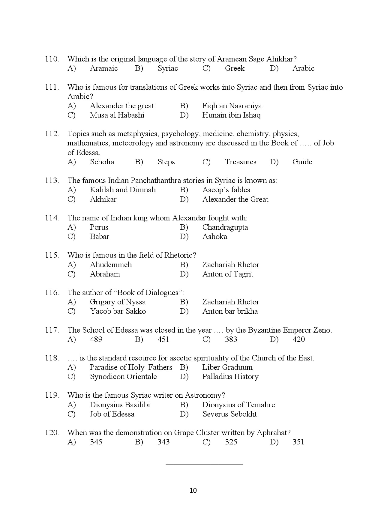 Kerala SET Syriac Exam Question Paper January 2024 10