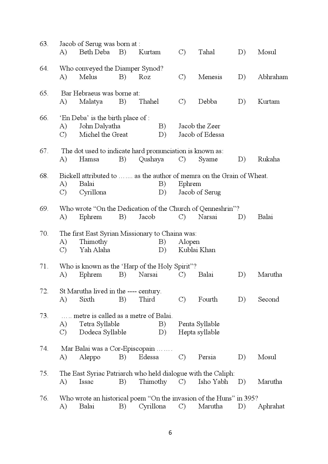 Kerala SET Syriac Exam Question Paper January 2024 6