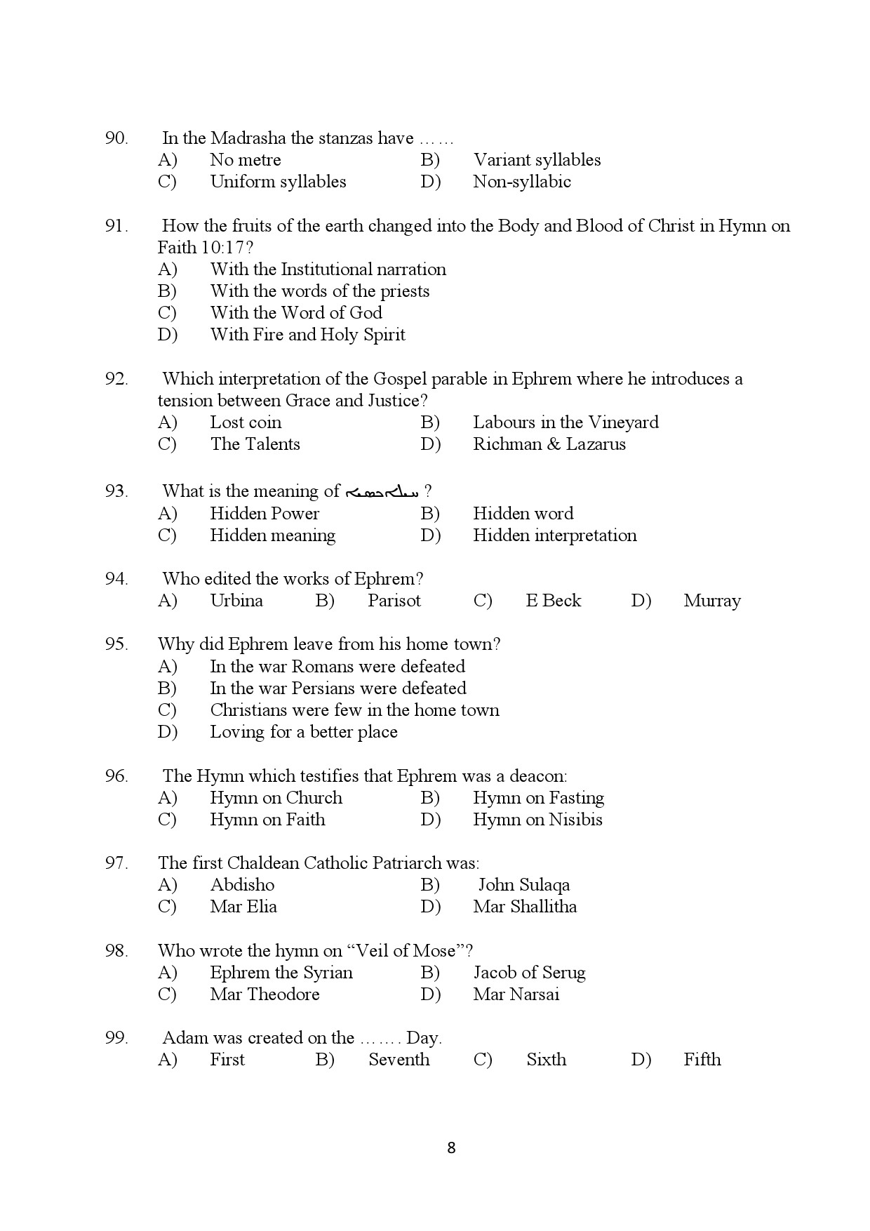 Kerala SET Syriac Exam Question Paper January 2024 8