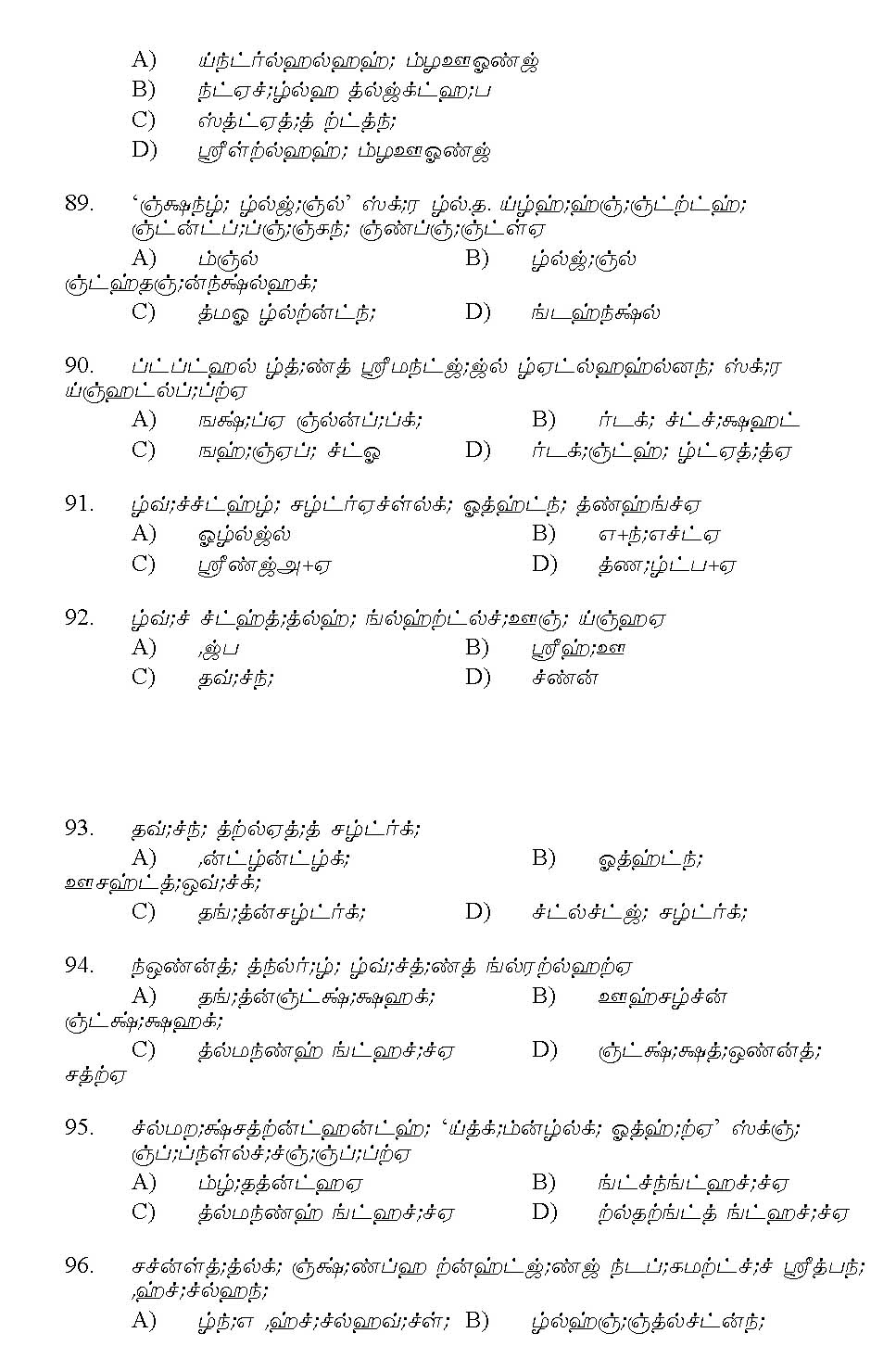 Kerala SET Tamil Exam 2011 Question Code 91133 14