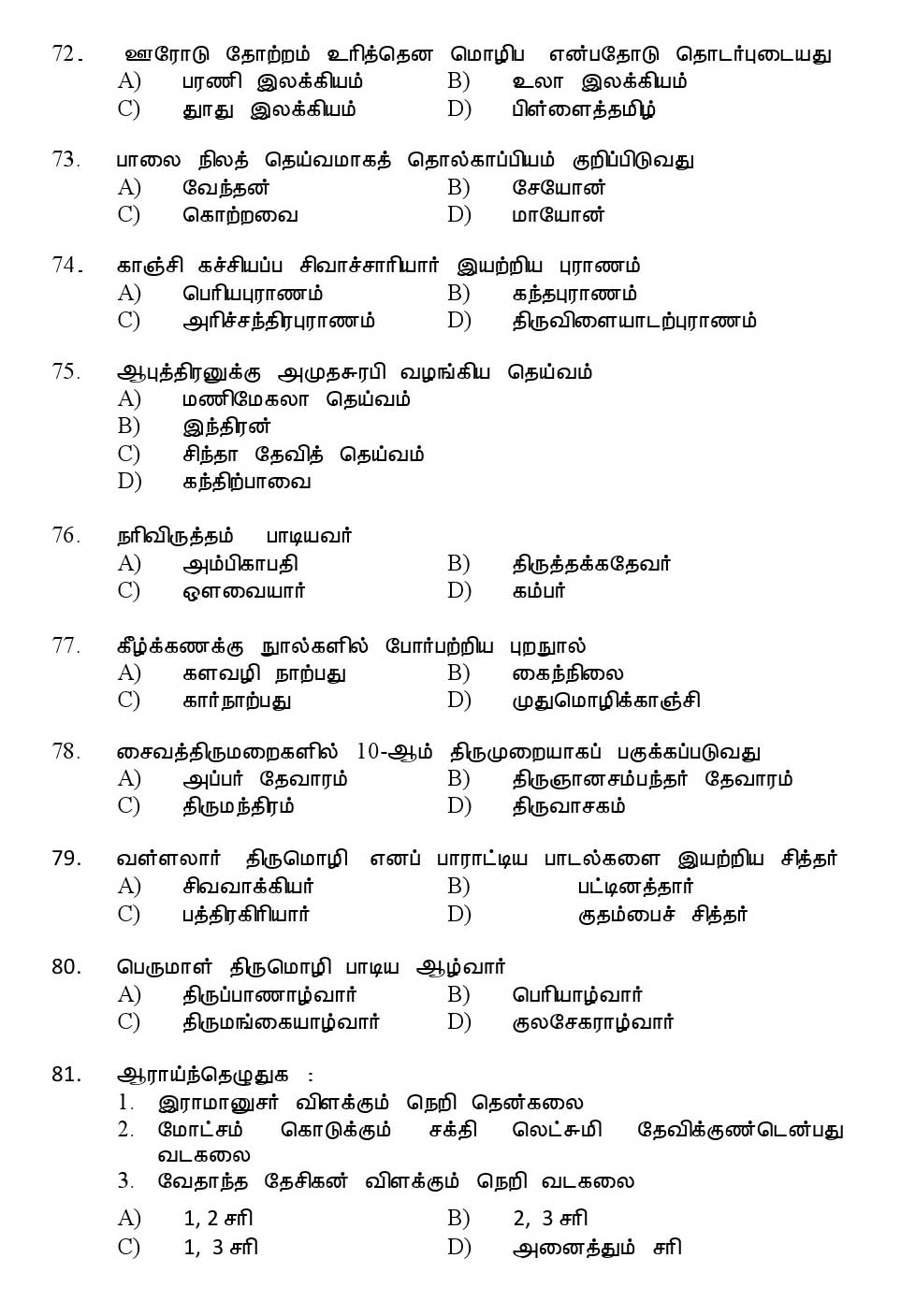Kerala SET Tamil Exam 2013 Question Code 13633 11